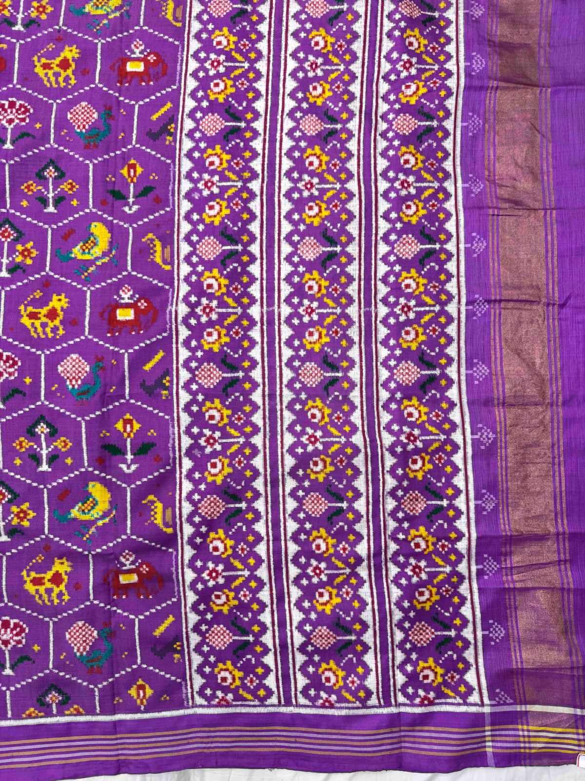 Purple Small Fancy Narikunj Double Ikat Patan Patola Saree