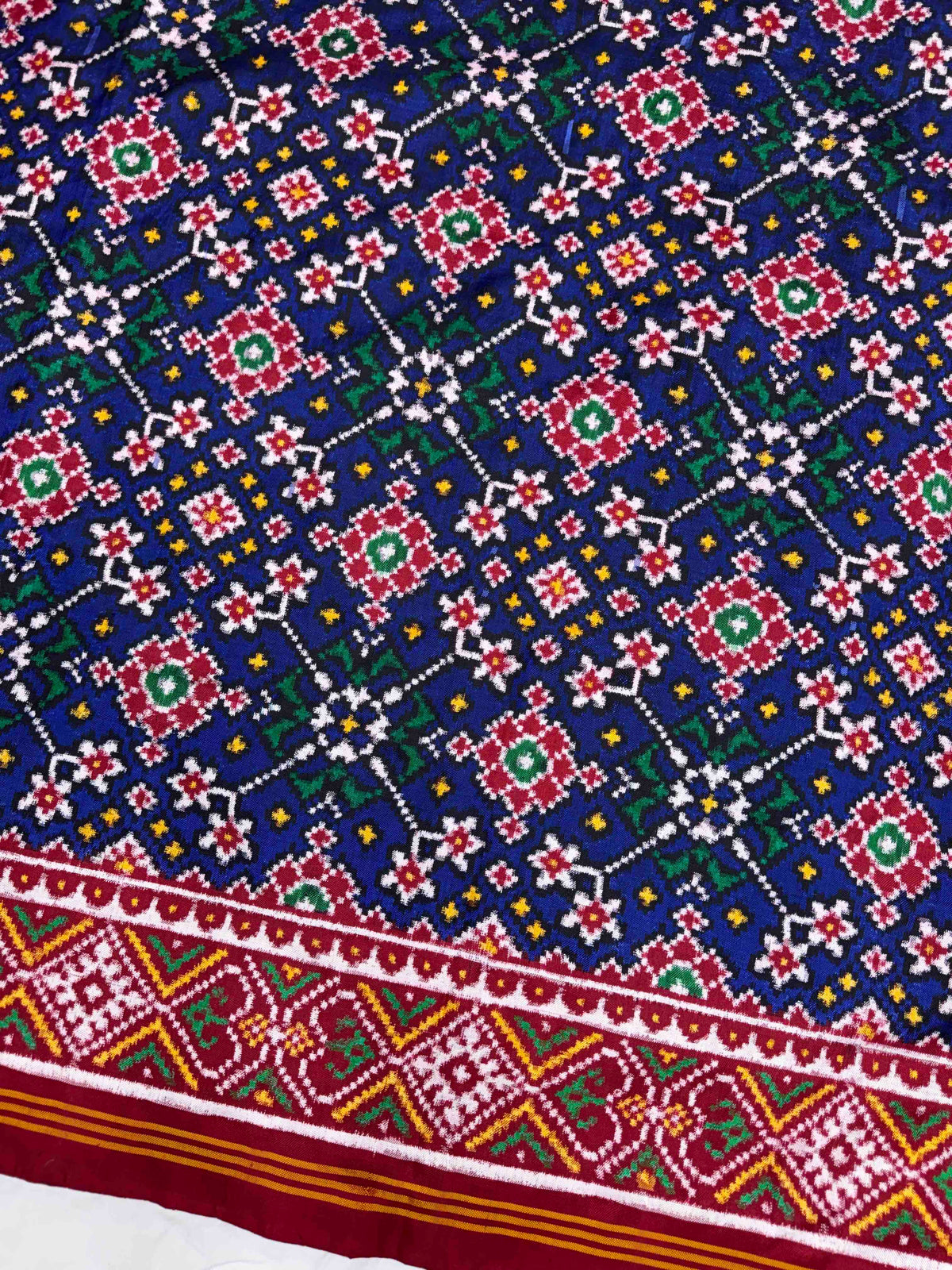 Red & Blue Navratan Double Ikat Patan Patola Saree