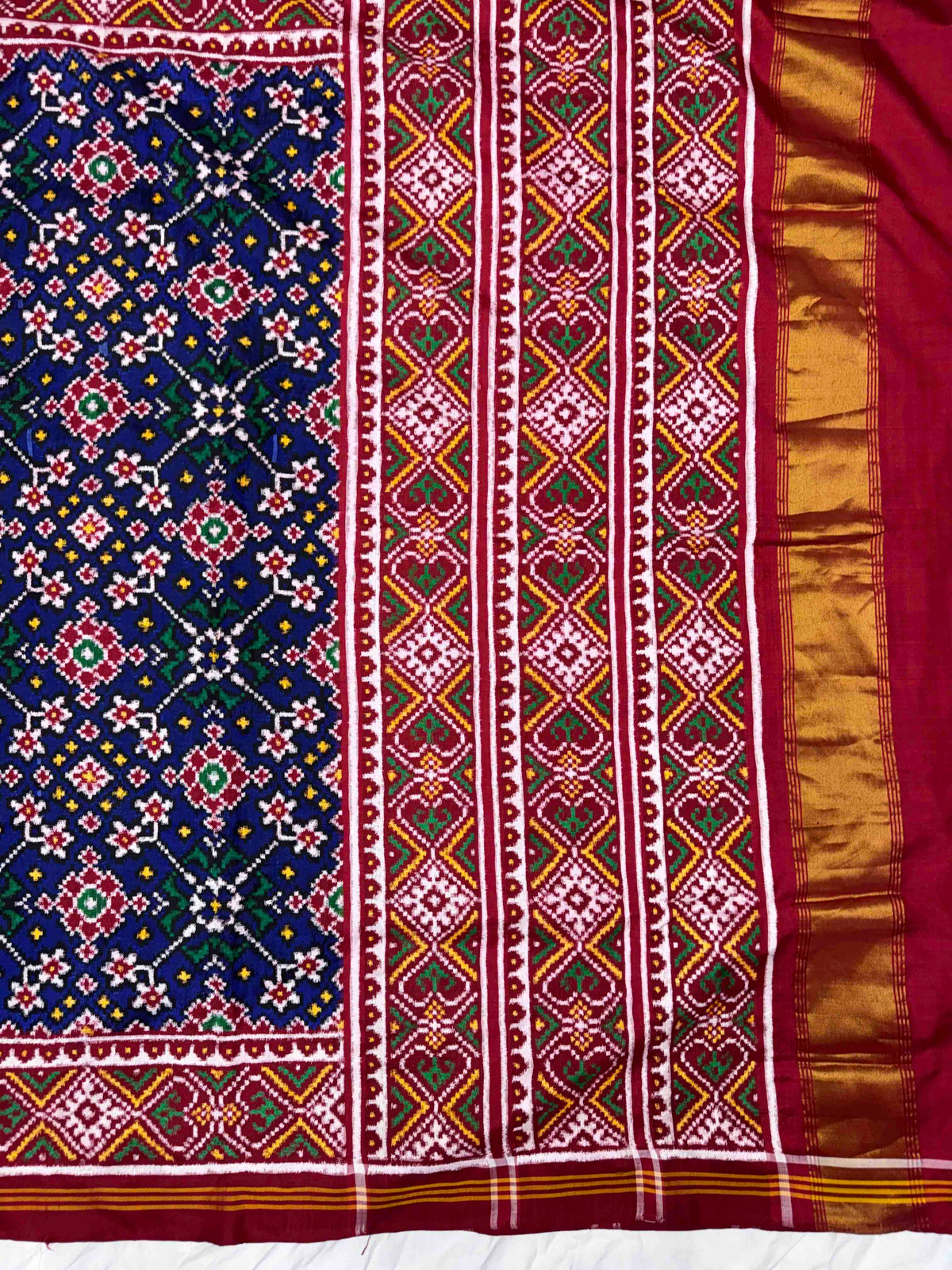 Red & Blue Navratan Double Ikat Patan Patola Saree