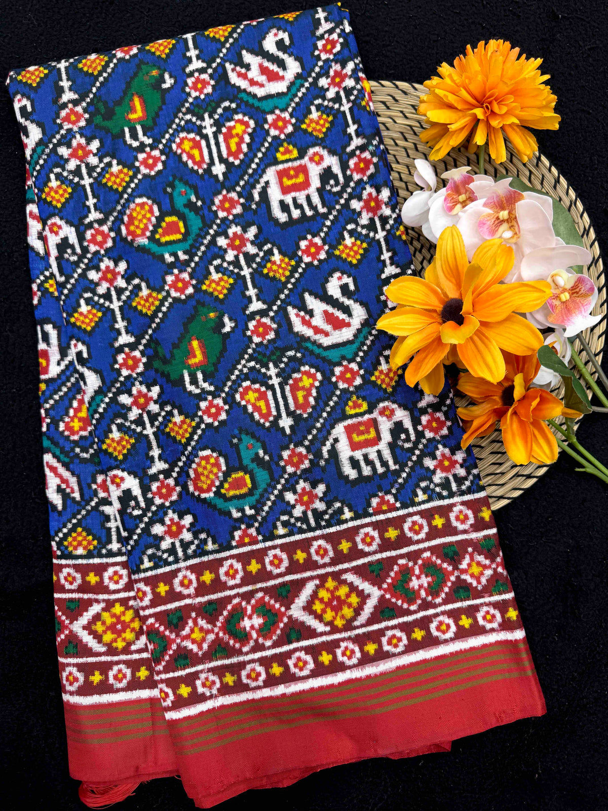Red & Blue Narikunj Leheriya Double Ikat Patan Patola Saree