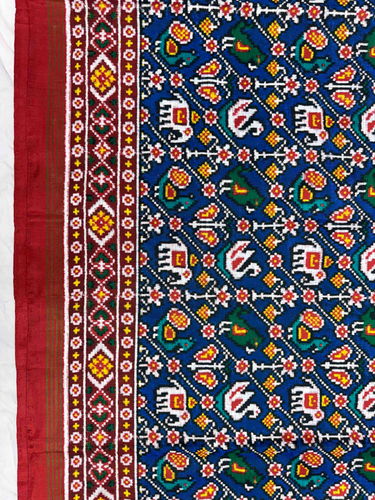 Red & Blue Narikunj Leheriya Double Ikat Patan Patola Saree