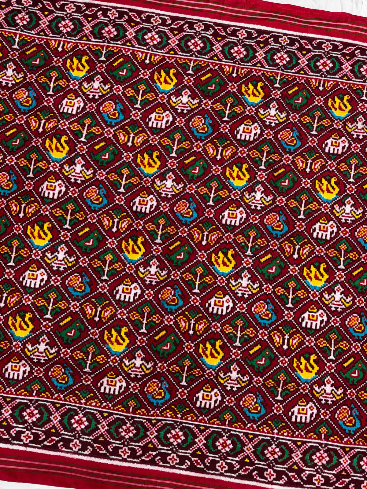 Red Small Narikunj Double Ikat Patan Patola Saree