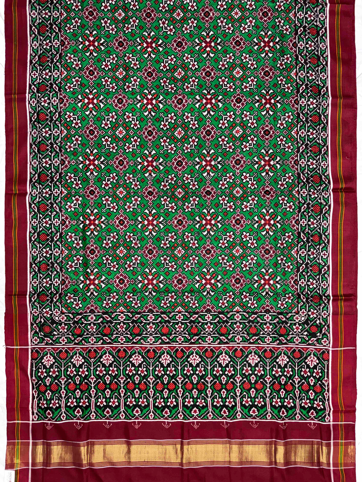Maroon & Green Navratan Natural Dye Colors Double Ikat Patan Patola Saree