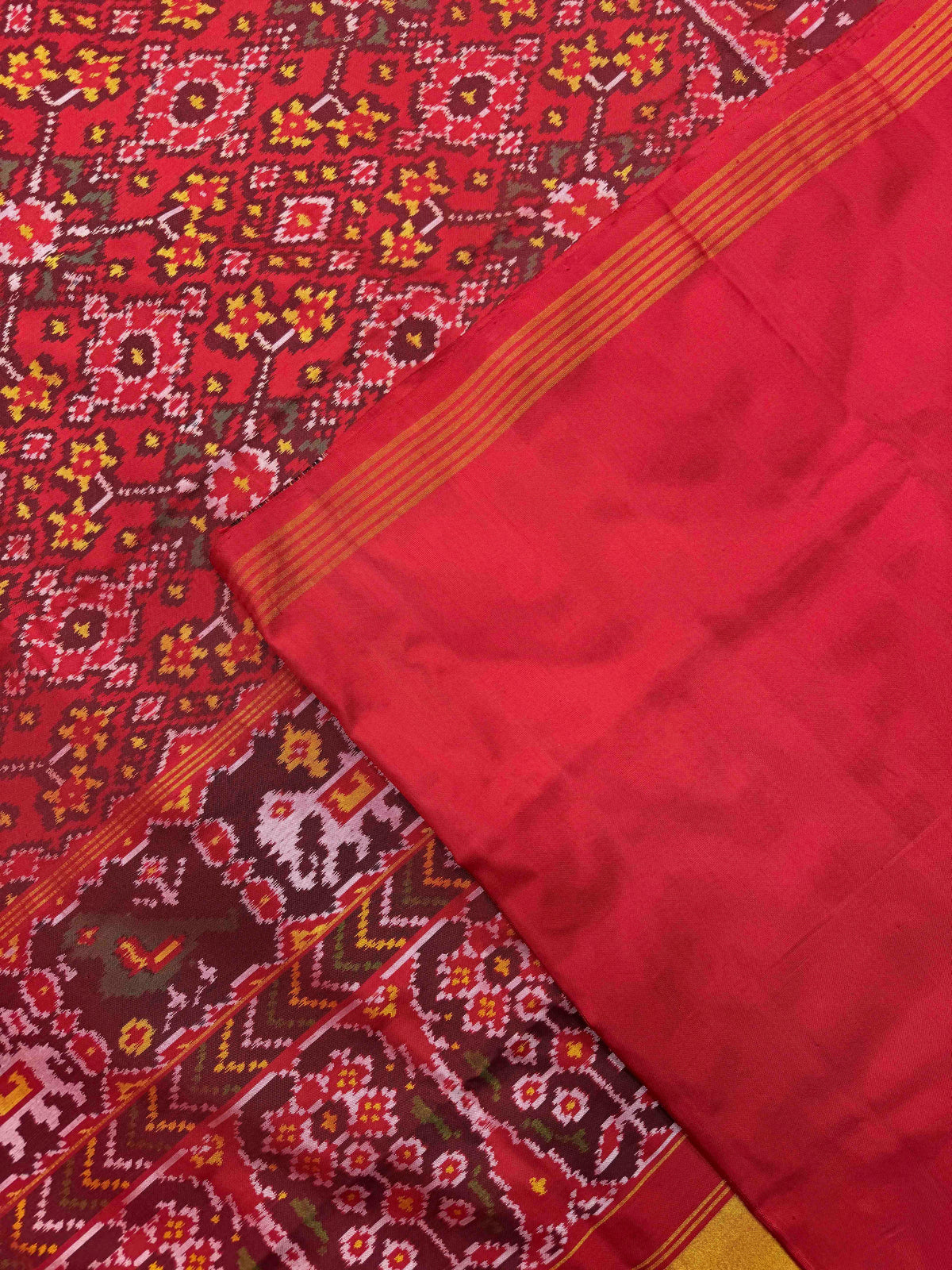 Red Navratan Single Ikat Patan Patola Saree