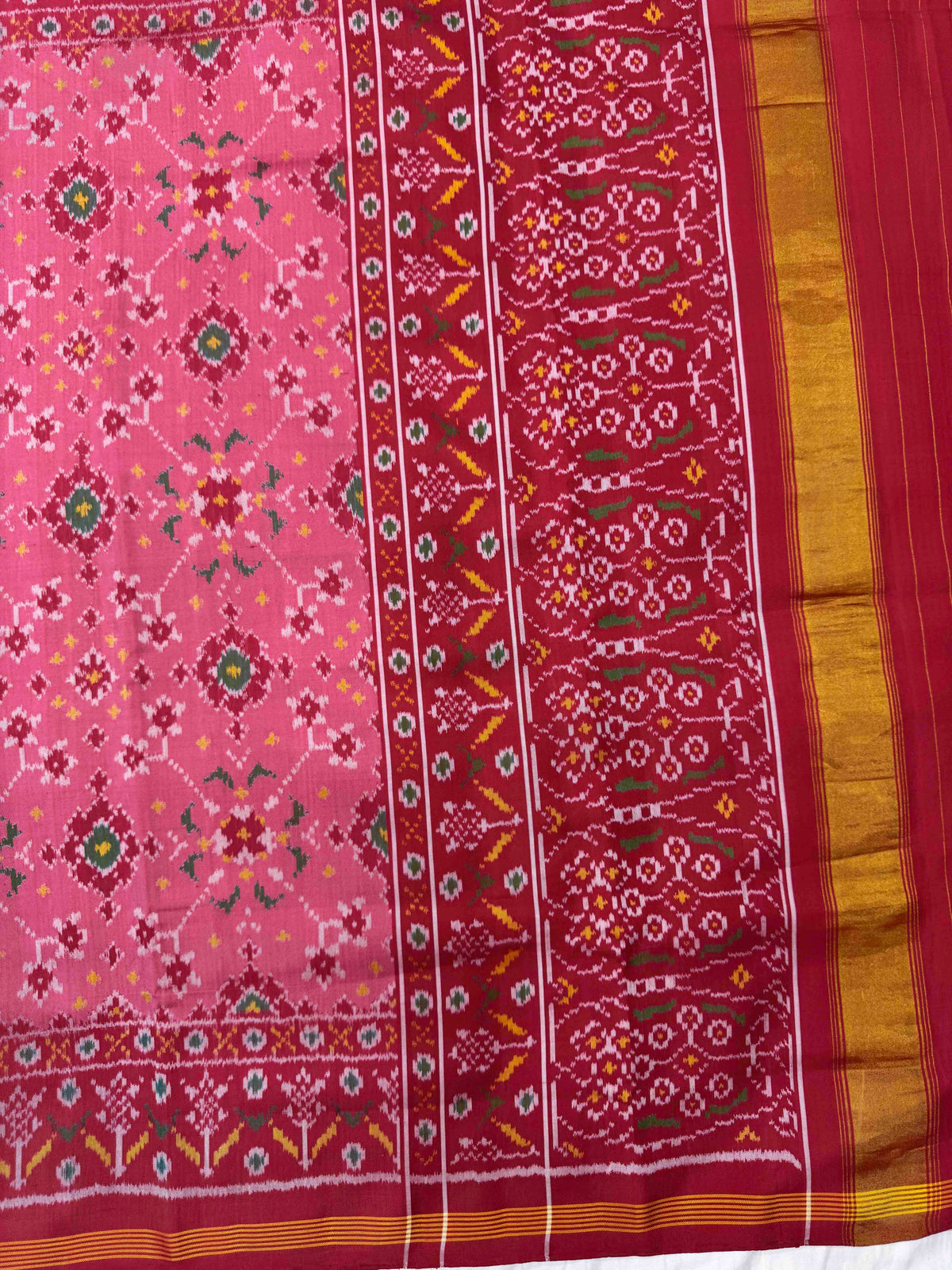 Red & Light Pink Navratan Single Ikat Patan Patola Saree