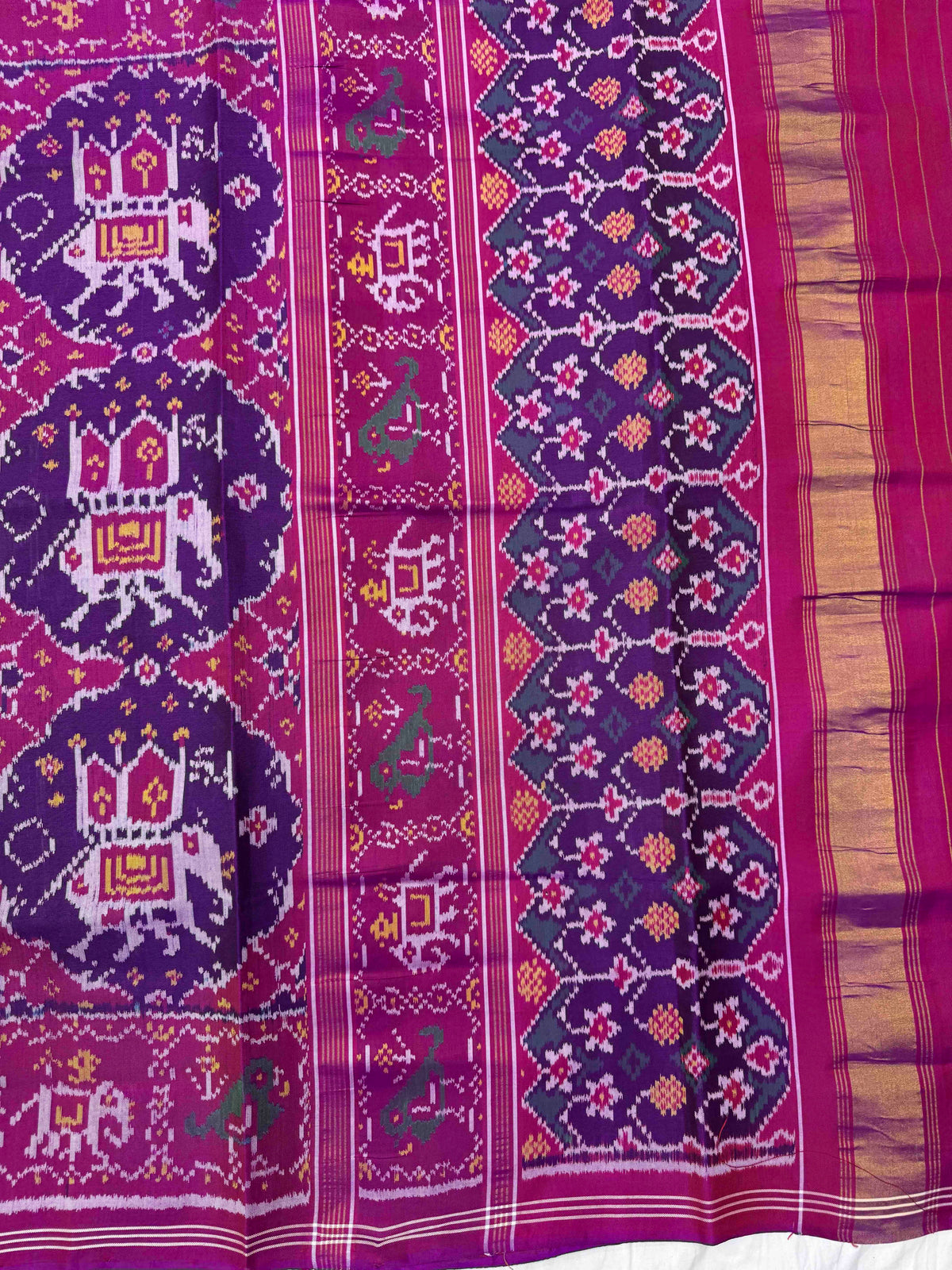 Magenta Purple Elephant Chhabdi Single Ikat Patan Patola Saree