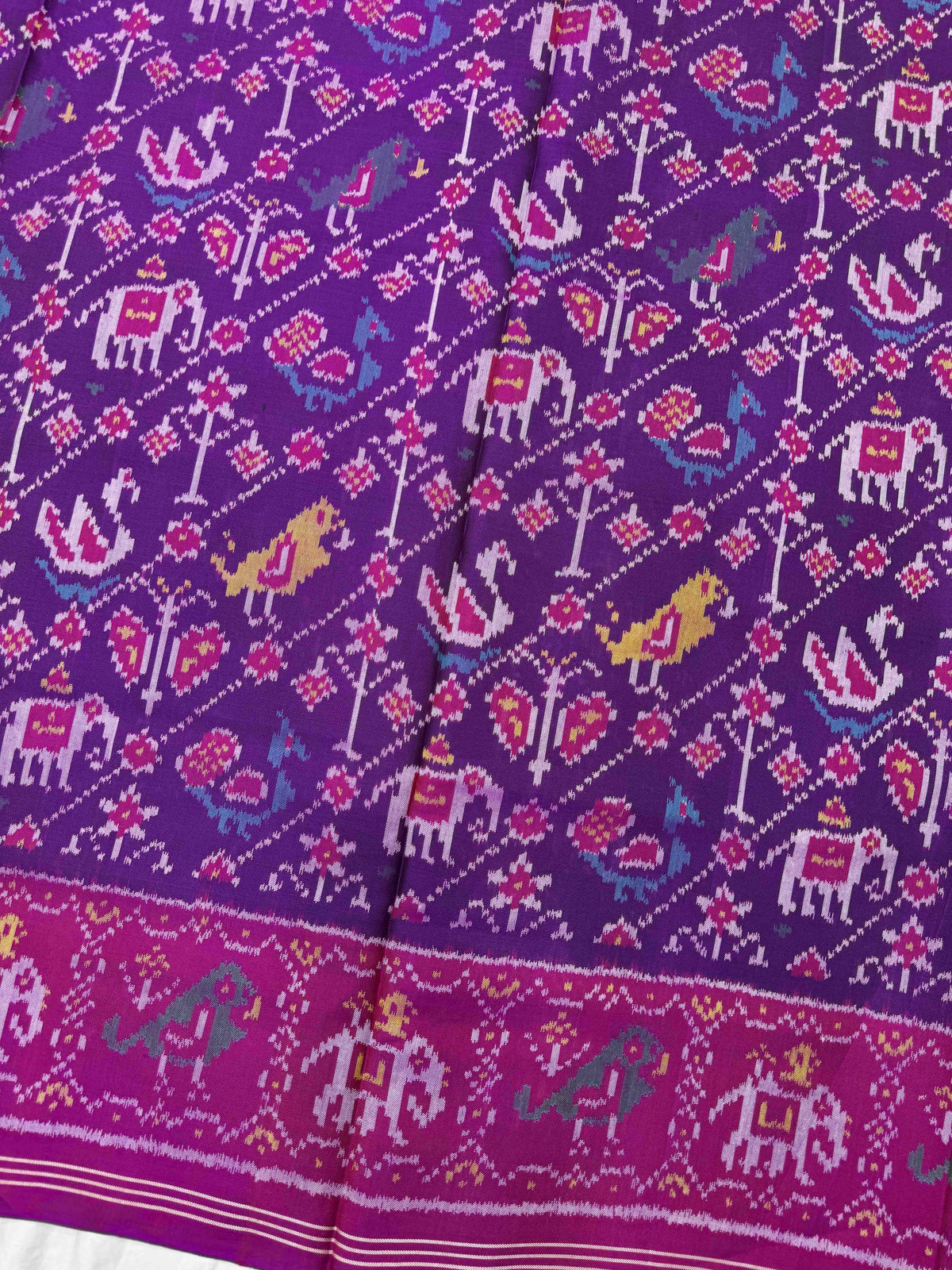 Pink & Purple Small Narikunj Leheriya Single Ikat Patan Patola Saree