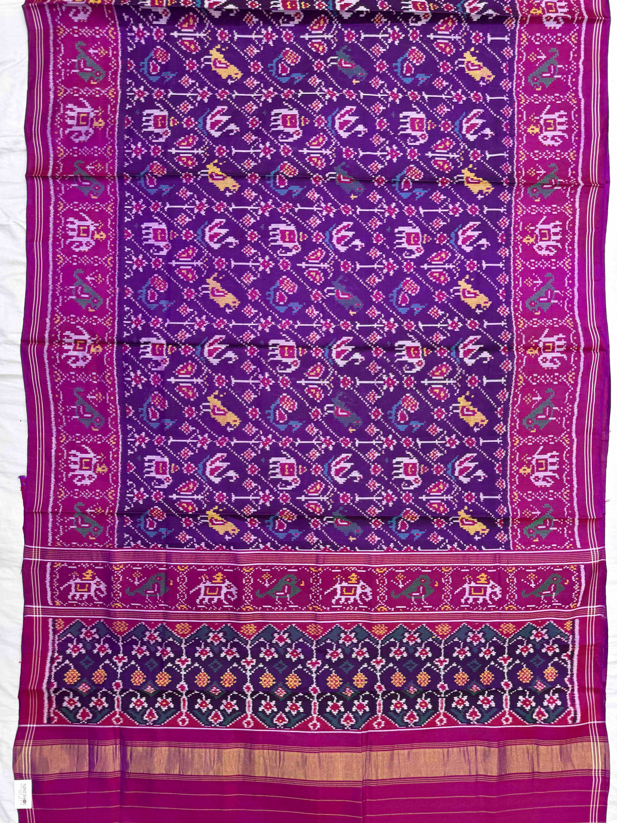 Pink & Purple Small Narikunj Leheriya Single Ikat Patan Patola Saree
