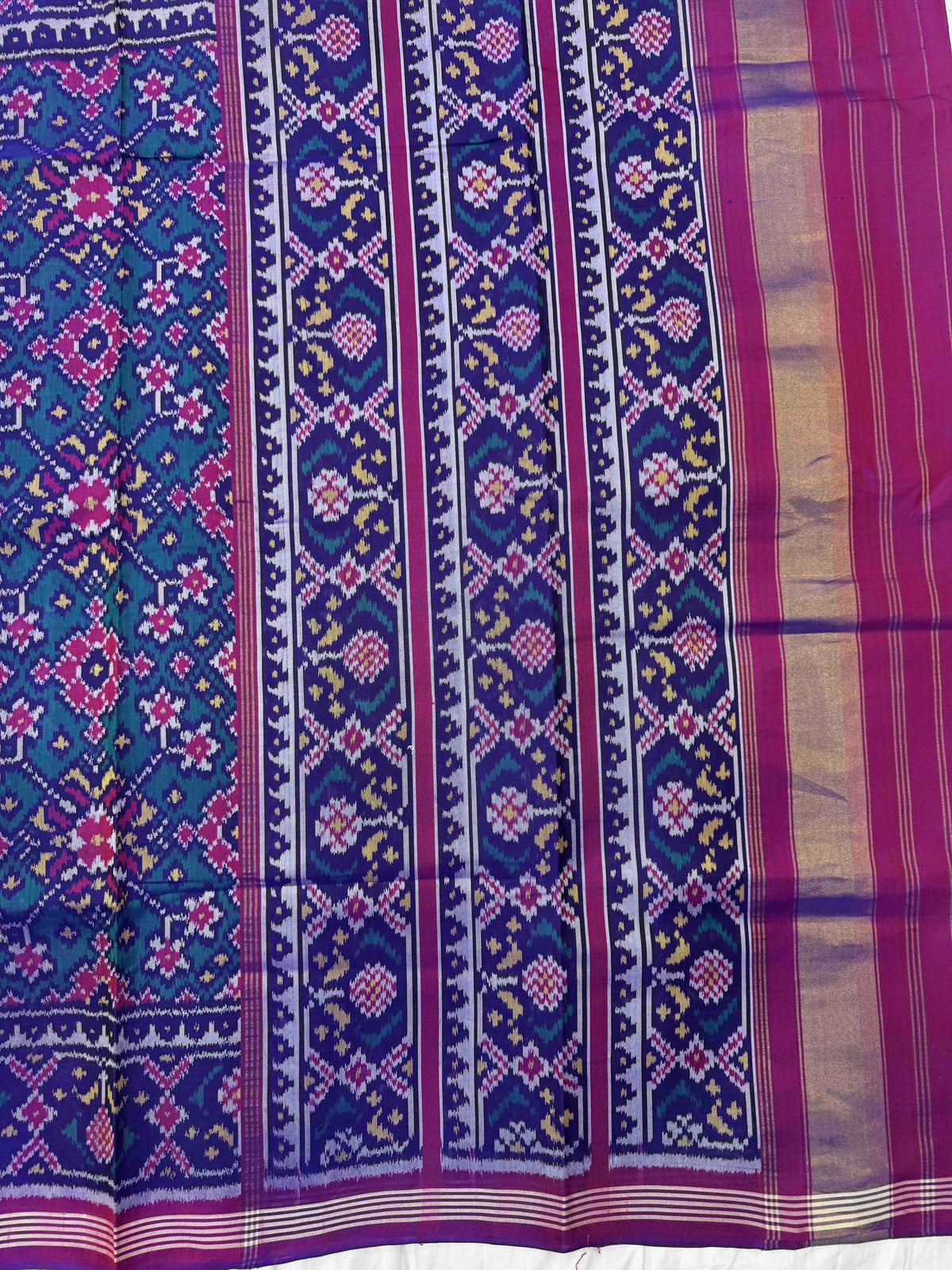 Purple & Turquoise Navratan Single Ikat Patan Patola Saree