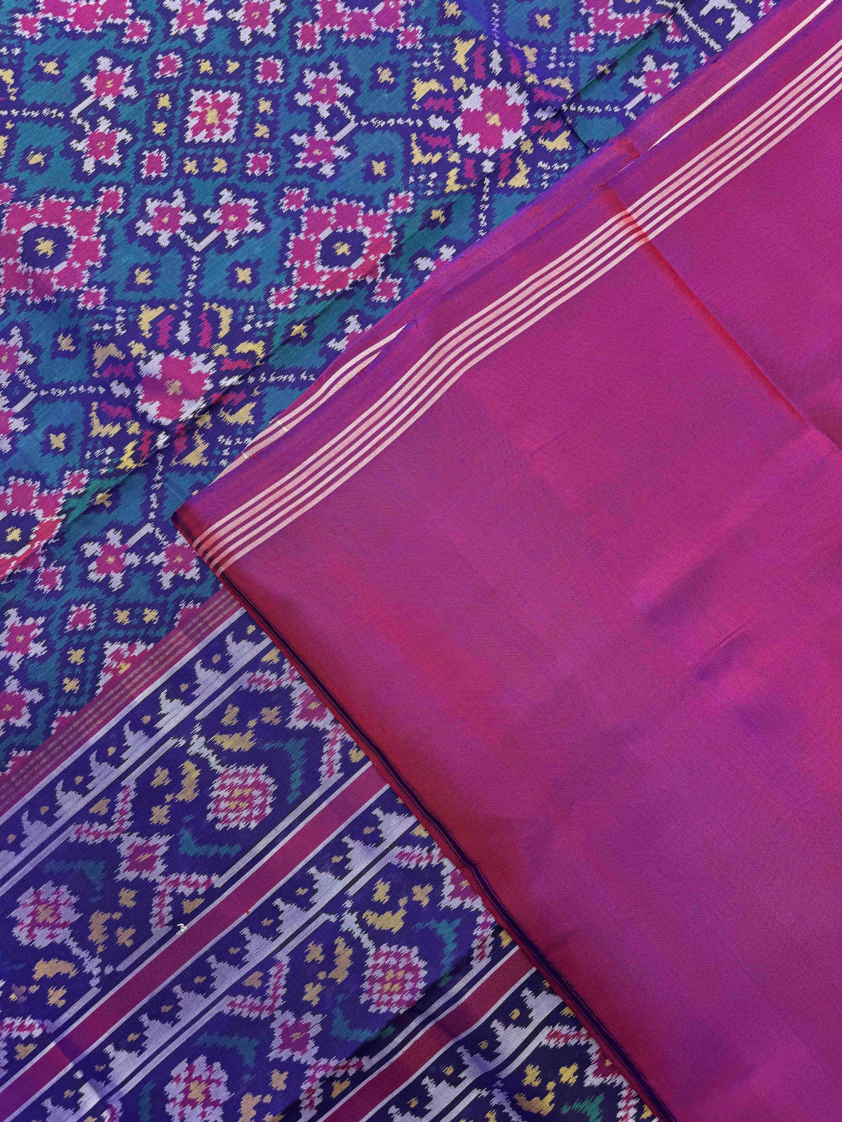 Purple & Turquoise Navratan Single Ikat Patan Patola Saree