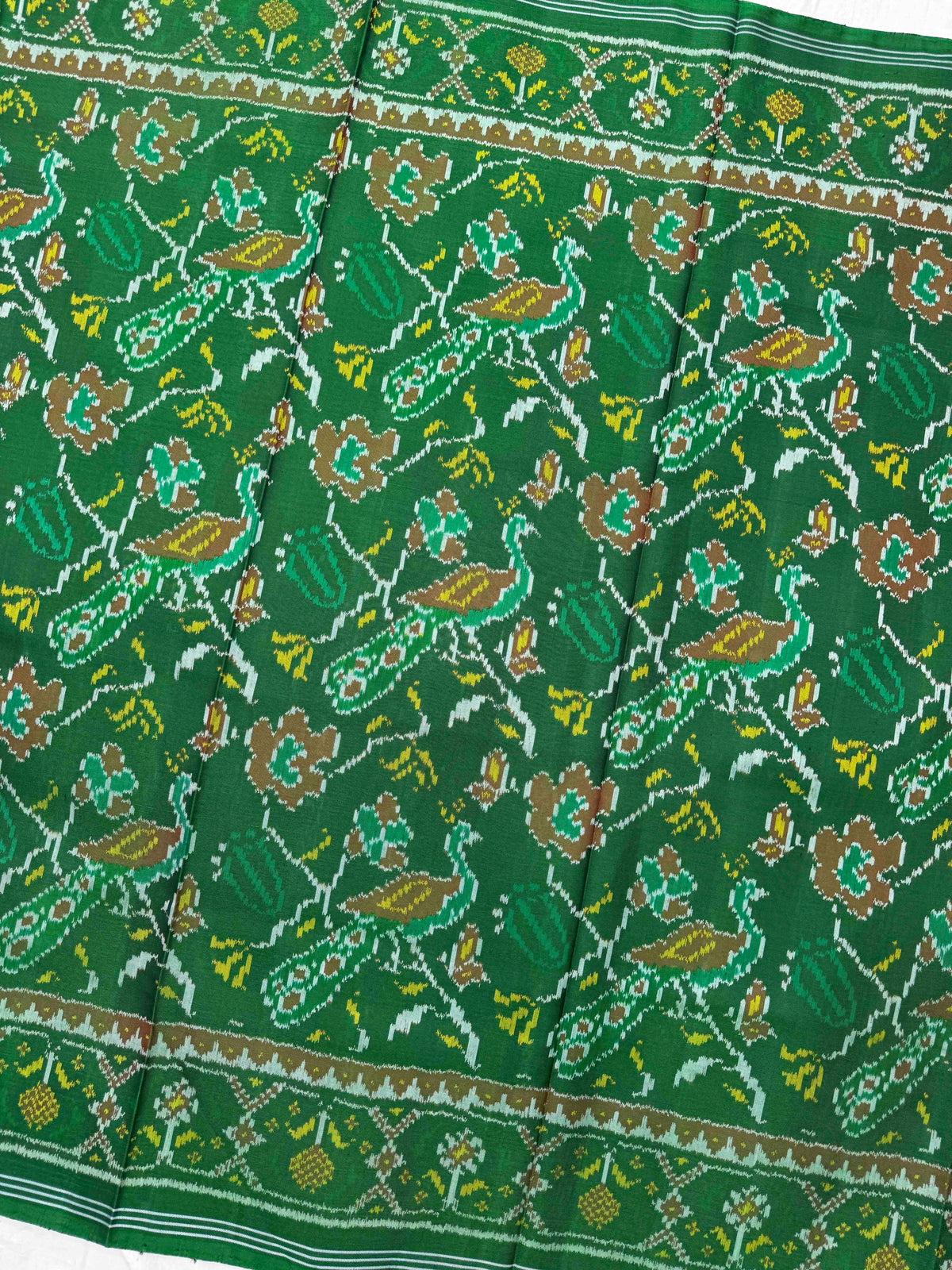 Green Fancy Peacock Flower Single Ikat Patan Patola Saree