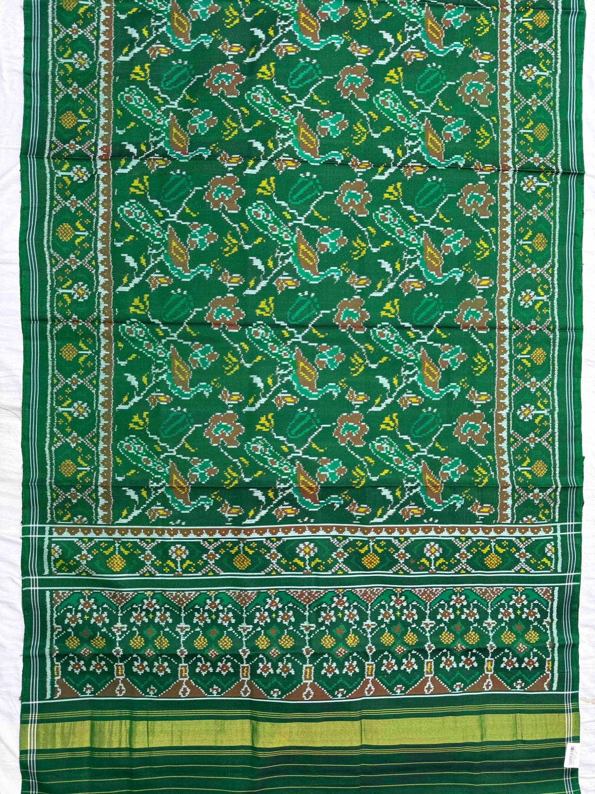 Green Fancy Peacock Flower Single Ikat Patan Patola Saree