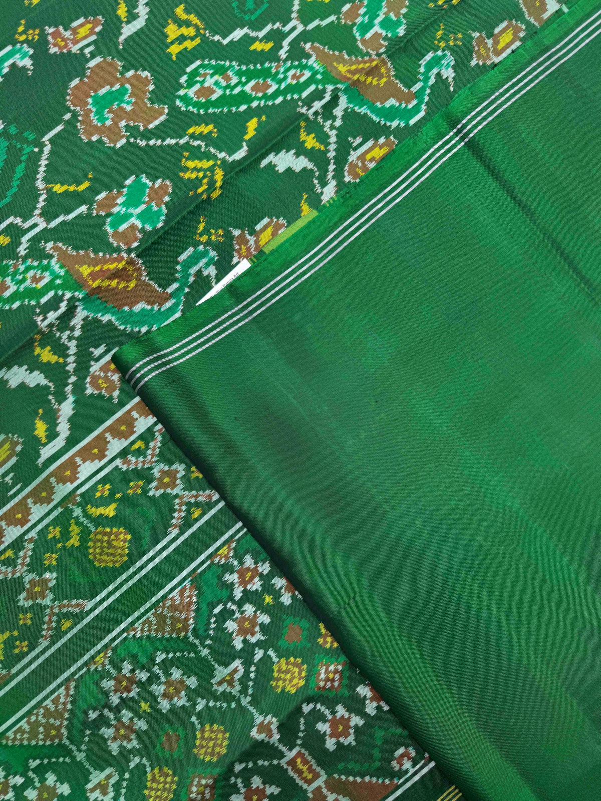 Green Fancy Peacock Flower Single Ikat Patan Patola Saree