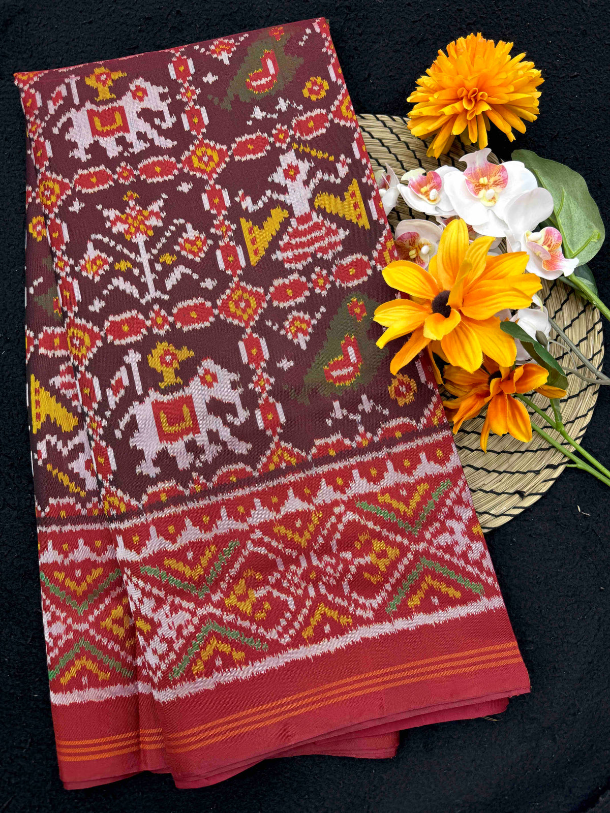 Red & Maroon Narikunj Single Ikat Patan Patola Saree