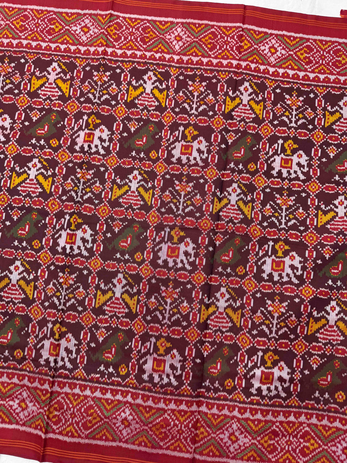 Red & Maroon Narikunj Single Ikat Patan Patola Saree
