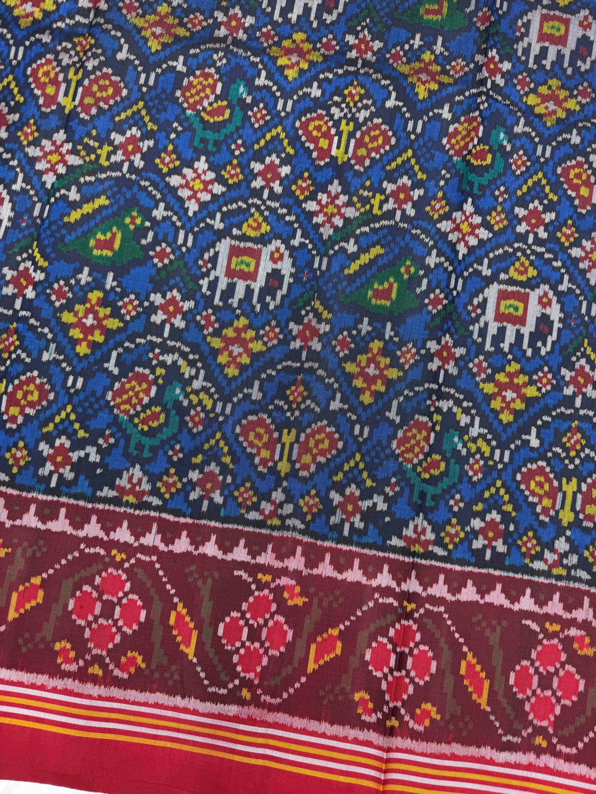 Red & Blue Small Fancy Narikunj Single Ikat Patan Patola Saree