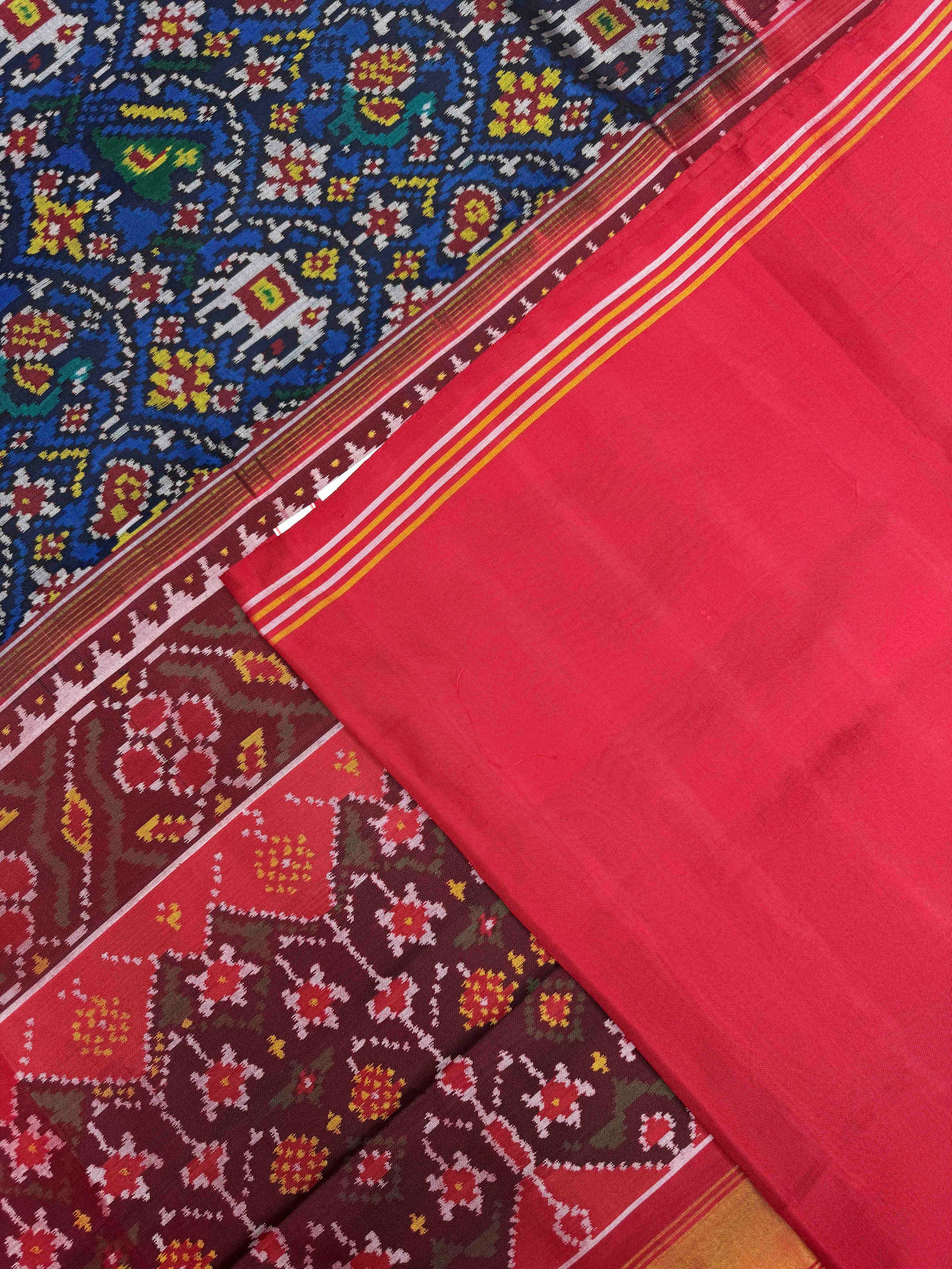 Red & Blue Small Fancy Narikunj Single Ikat Patan Patola Saree