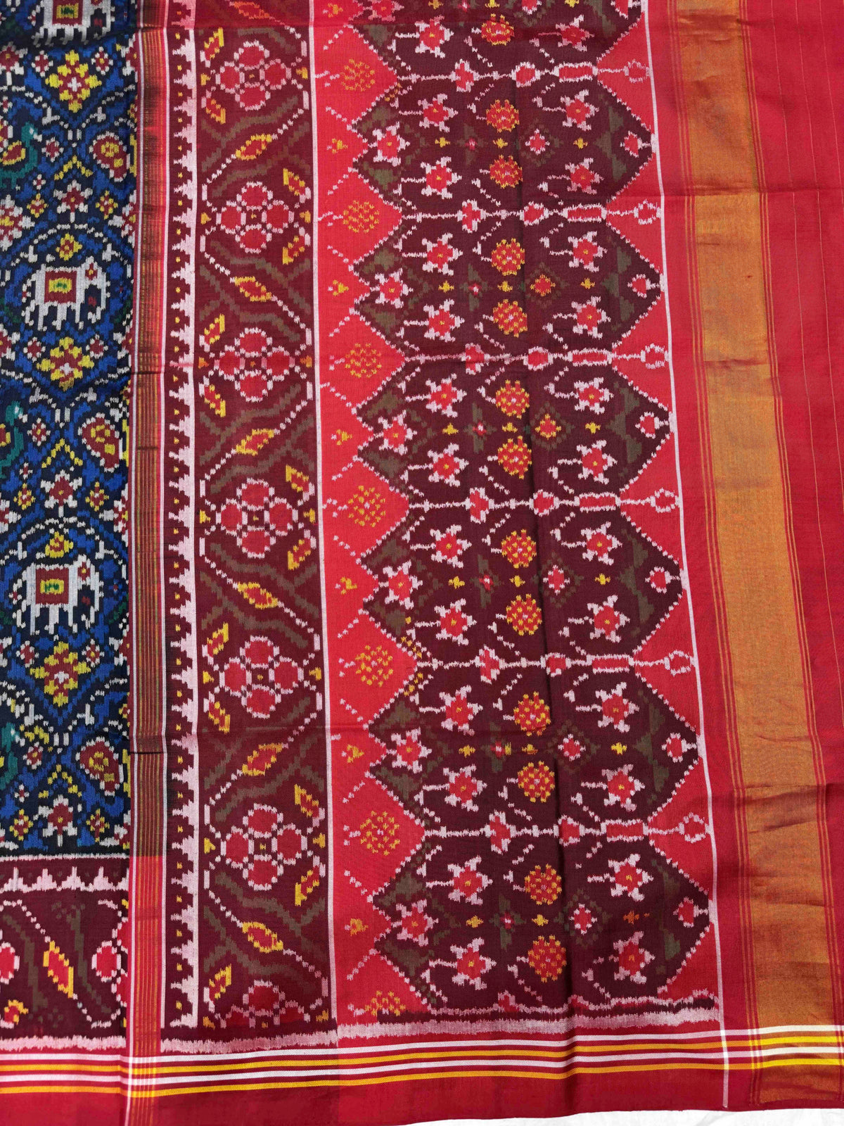 Red & Blue Small Fancy Narikunj Single Ikat Patan Patola Saree