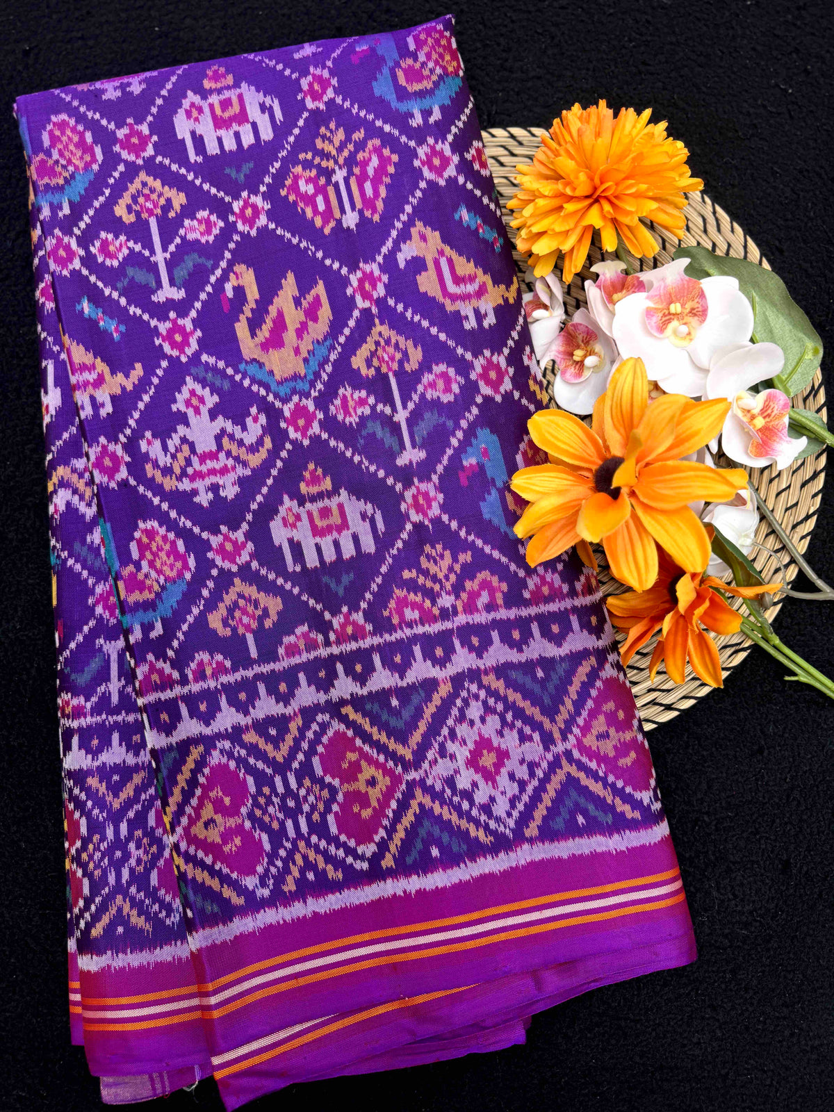 Purple Small Narikunj Single Ikat Patan Patola Saree