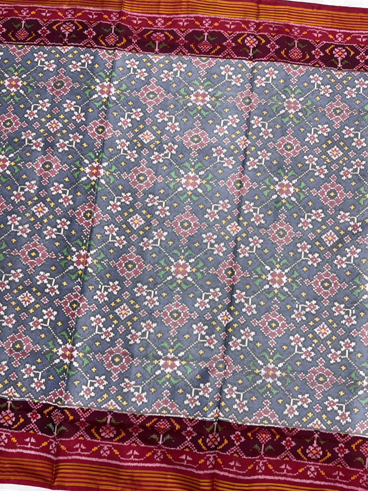 Red & Grey Navratan Single Ikat Patan Patola Saree