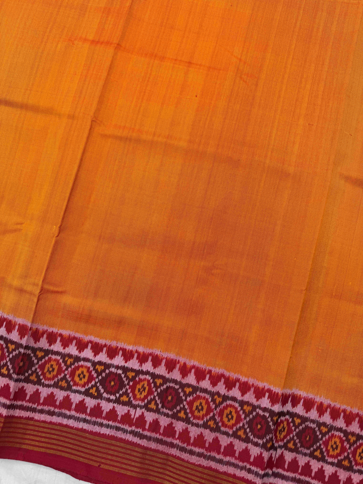 Red & Mustard Plain Single Ikat Patan Patola Saree