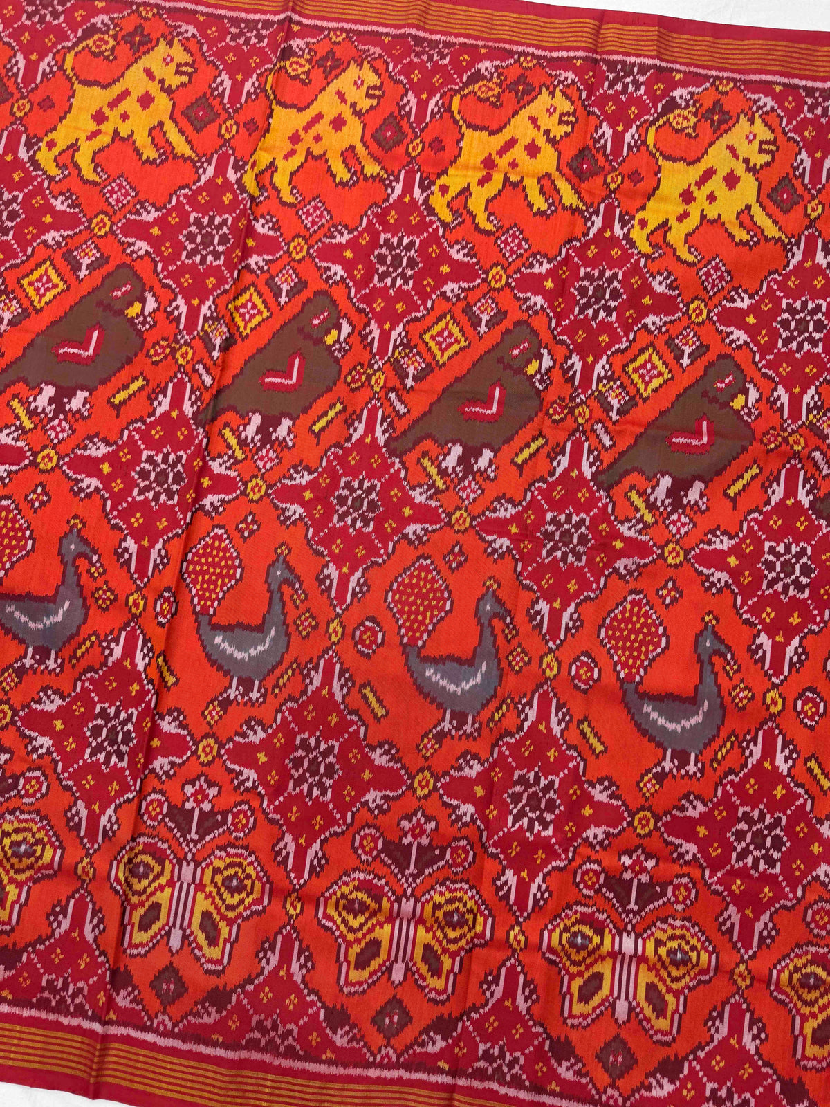 Red & Orange Big Figure Narikunj Single Ikat Patan Patola Saree