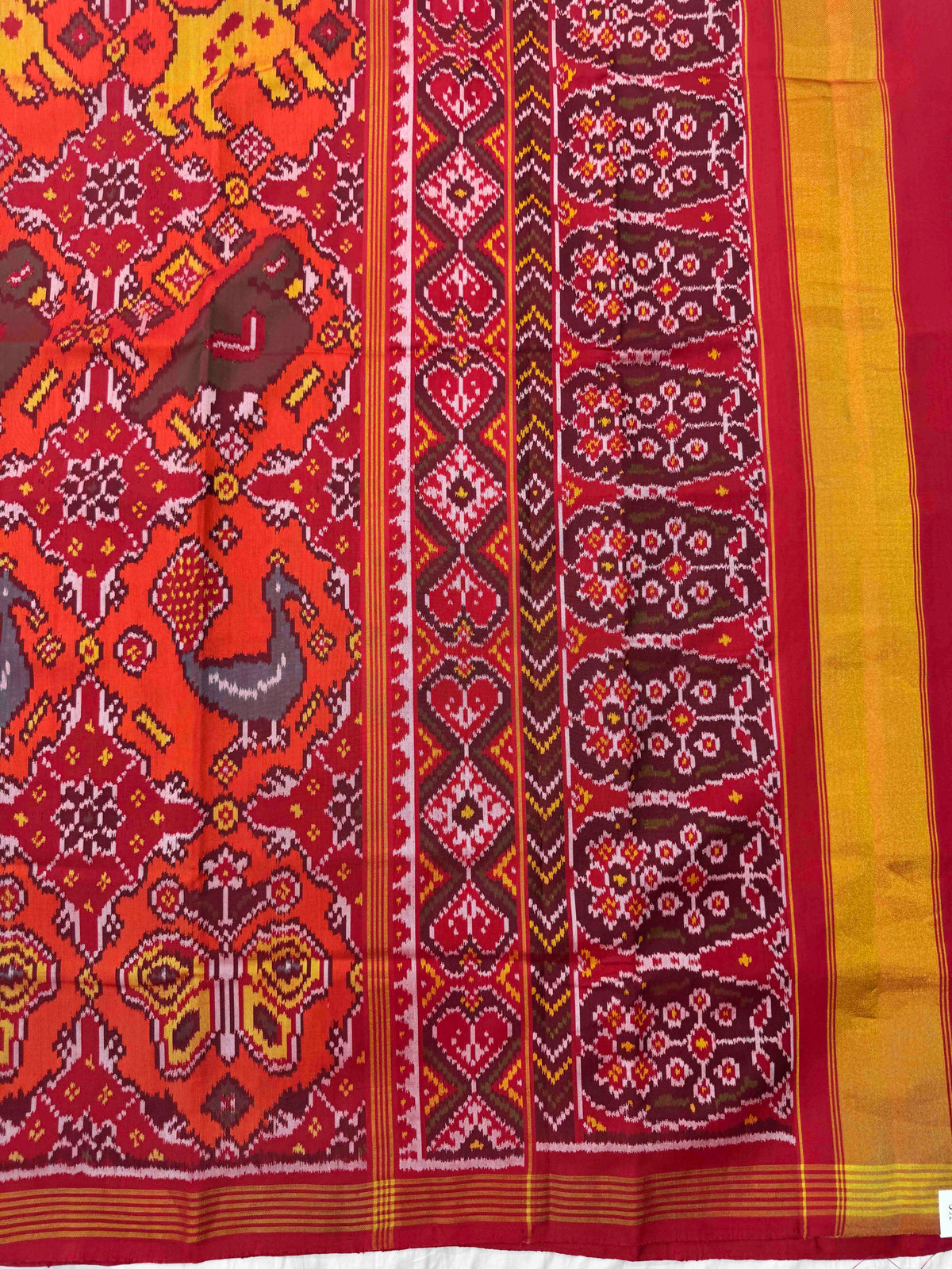 Red & Orange Big Figure Narikunj Single Ikat Patan Patola Saree