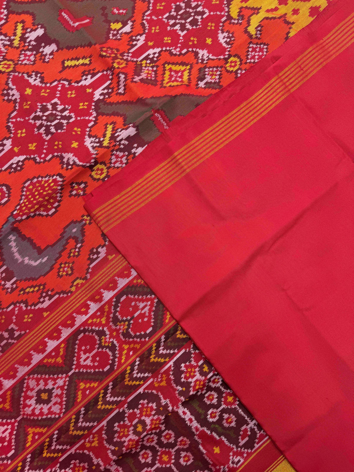 Red & Orange Big Figure Narikunj Single Ikat Patan Patola Saree