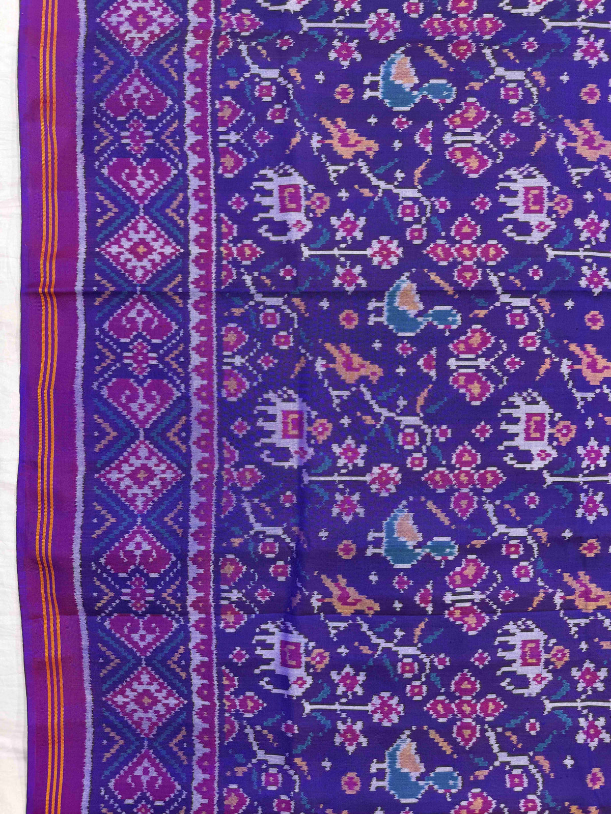 Purple Fancy Small Narikunj Flower Single Ikat Patan Patola Saree