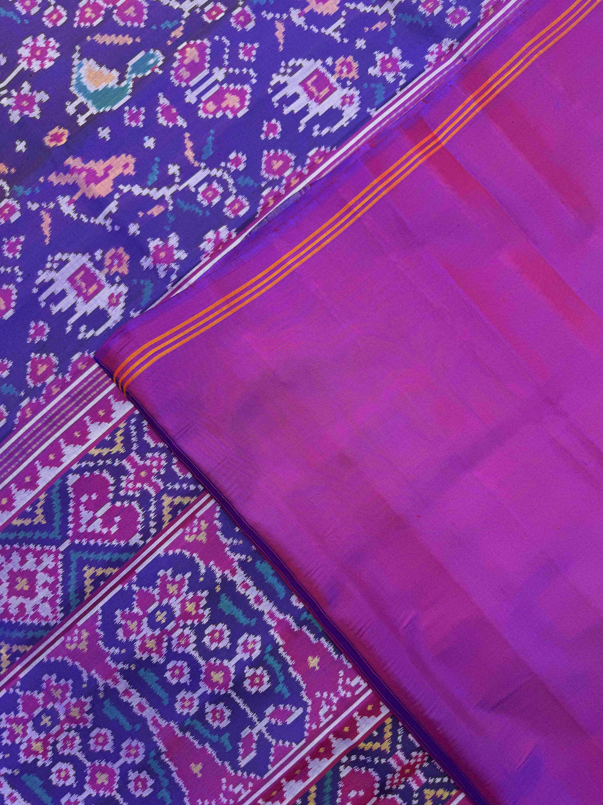 Purple Fancy Small Narikunj Flower Single Ikat Patan Patola Saree
