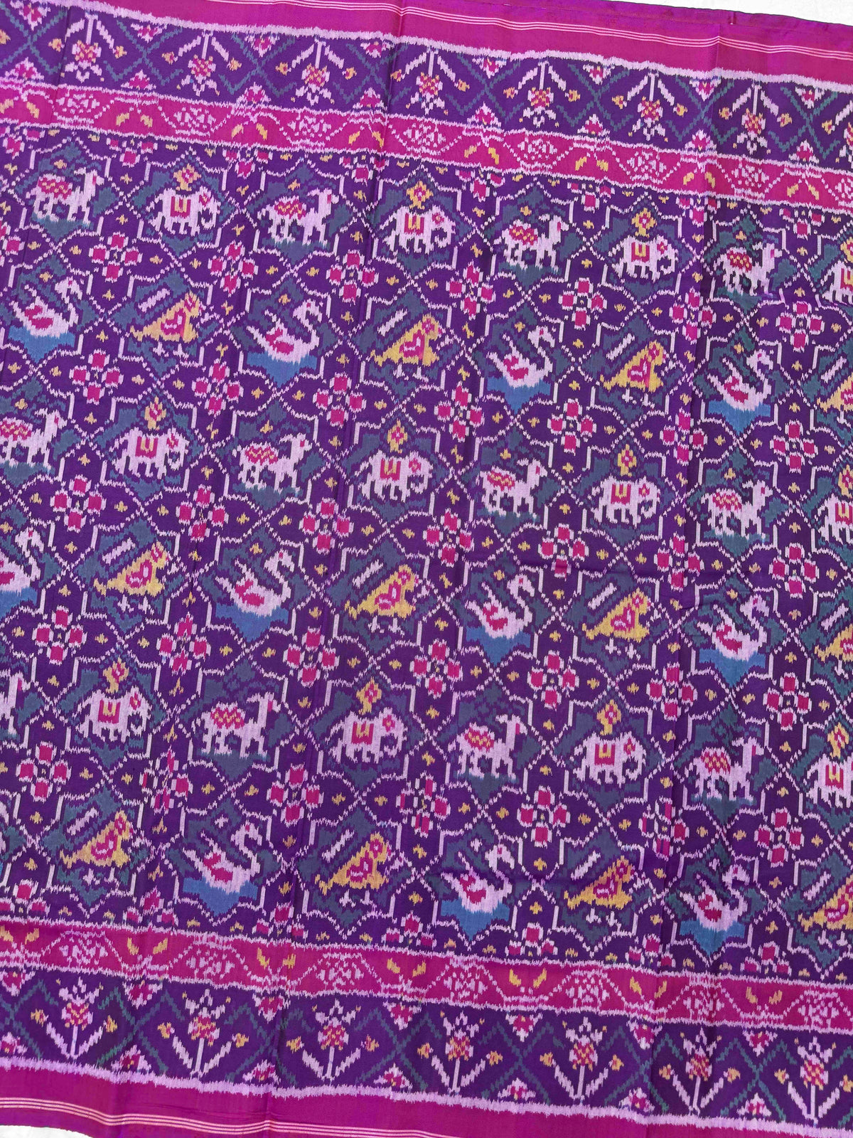 Pink & Turquoise Small Narikunj Star Single Ikat Patan Patola Saree