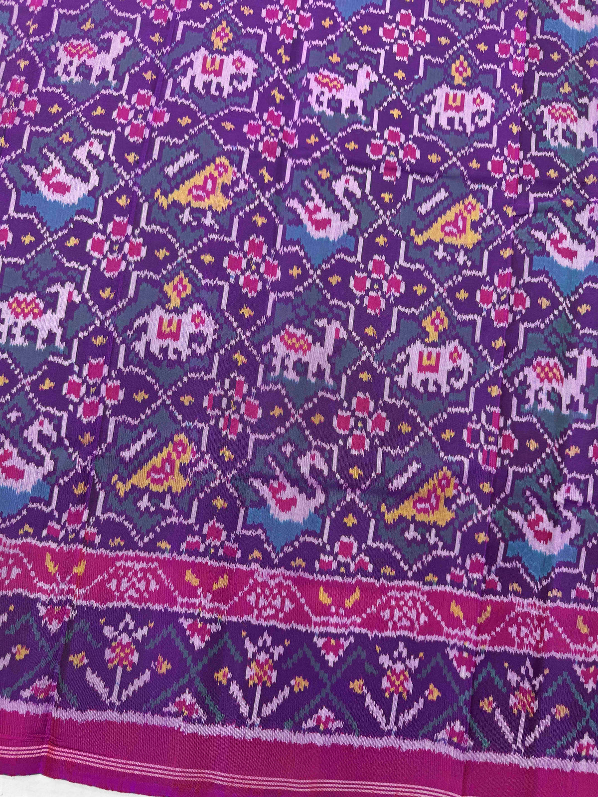 Pink & Turquoise Small Narikunj Star Single Ikat Patan Patola Saree