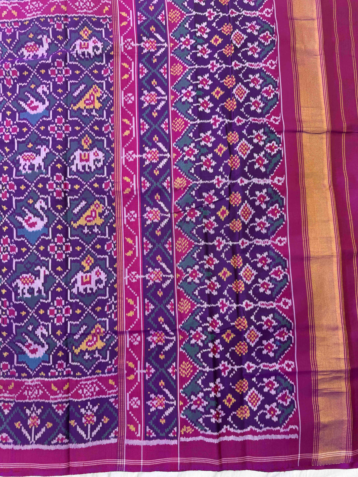 Pink & Turquoise Small Narikunj Star Single Ikat Patan Patola Saree