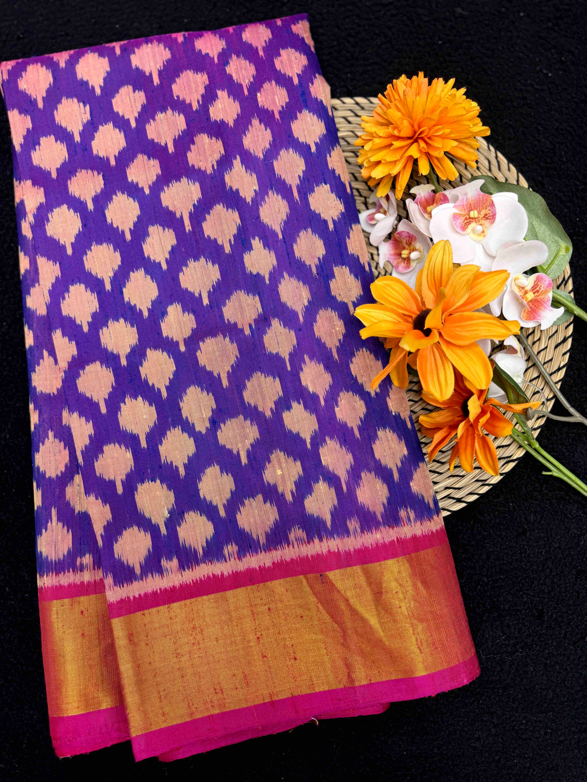 Pink & Purple Fancy Booty Raw Silk Rajkot Patola Saree