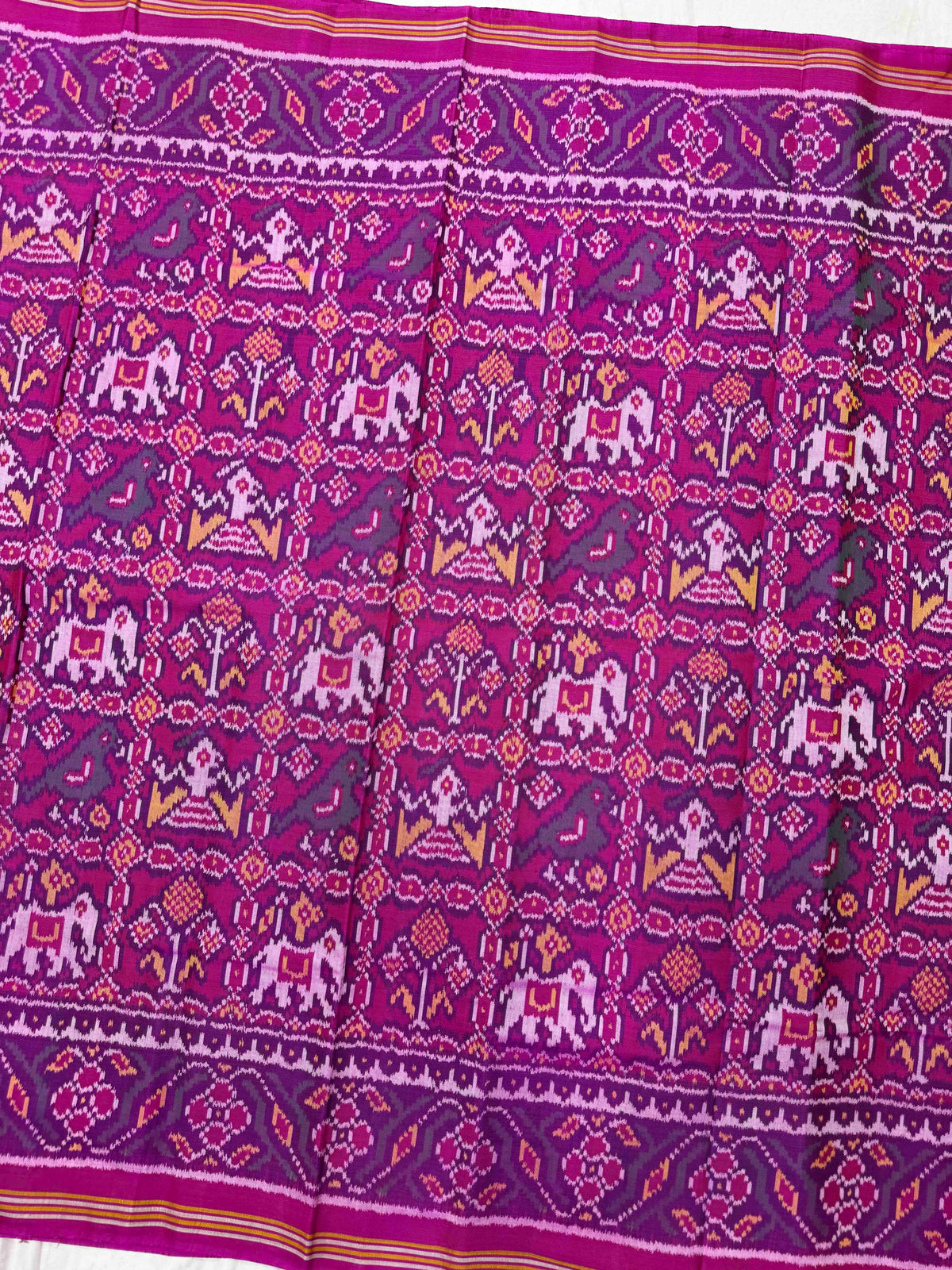 Magenta Pink Narikunj Single Ikat Patan Patola Saree