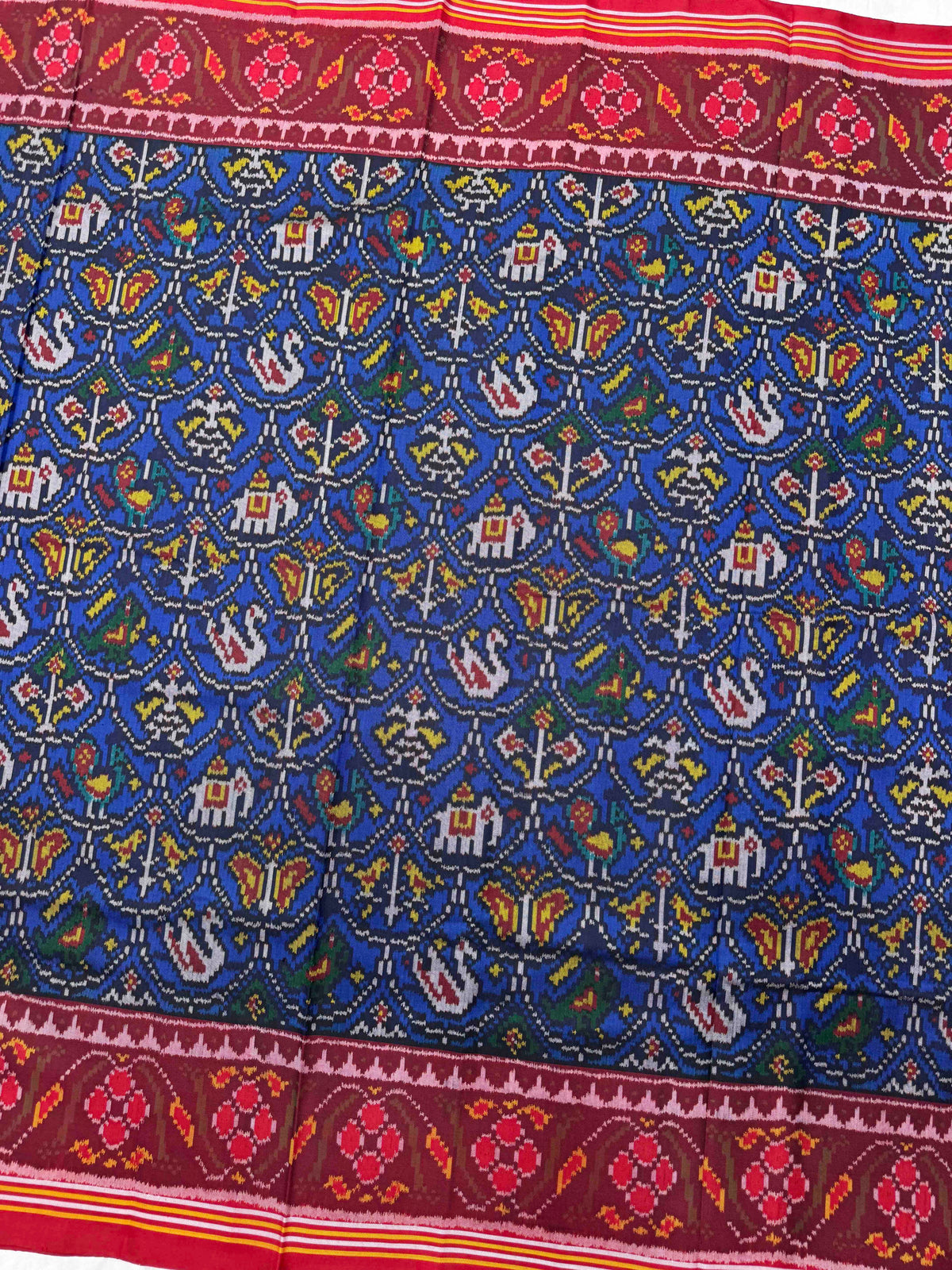 Red & Blue Fancy Narikunj Single Ikat Patan Patola Saree