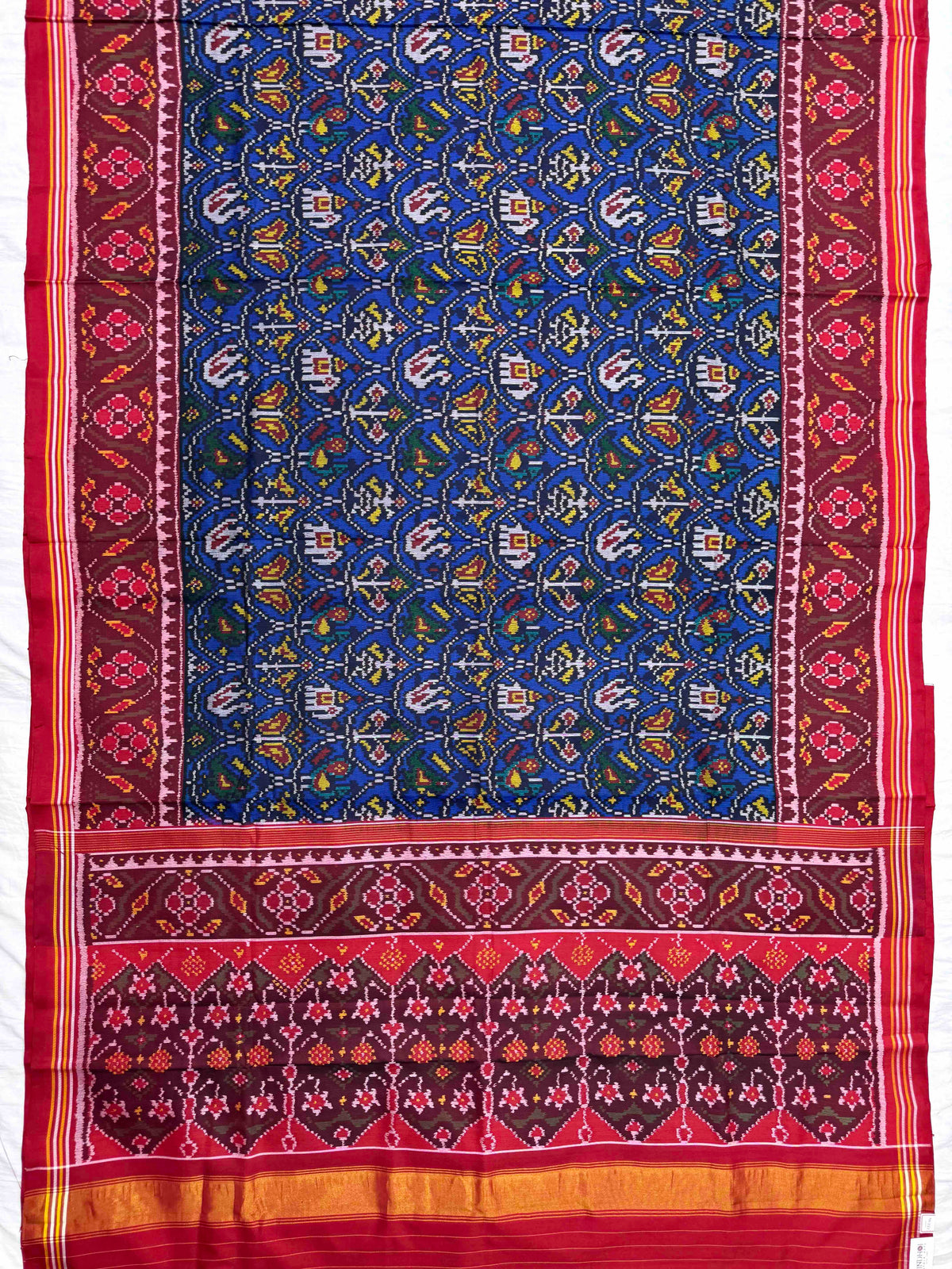 Red & Blue Fancy Narikunj Single Ikat Patan Patola Saree