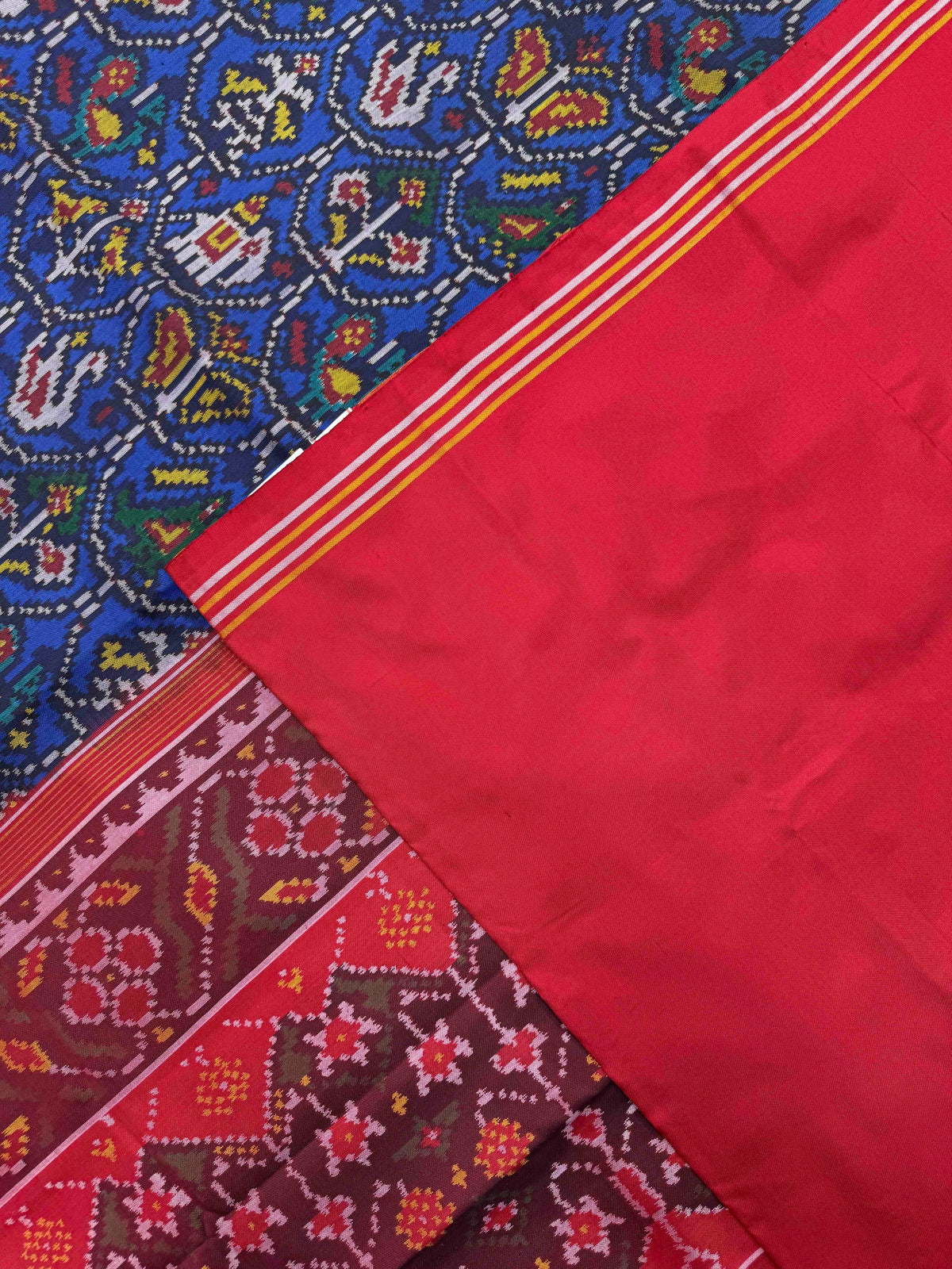 Red & Blue Fancy Narikunj Single Ikat Patan Patola Saree