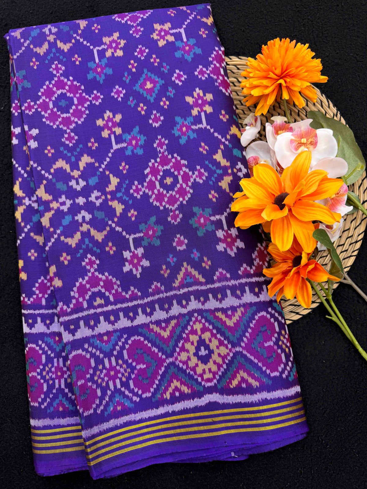 Purple Navratan Single Ikat Patan Patola Saree