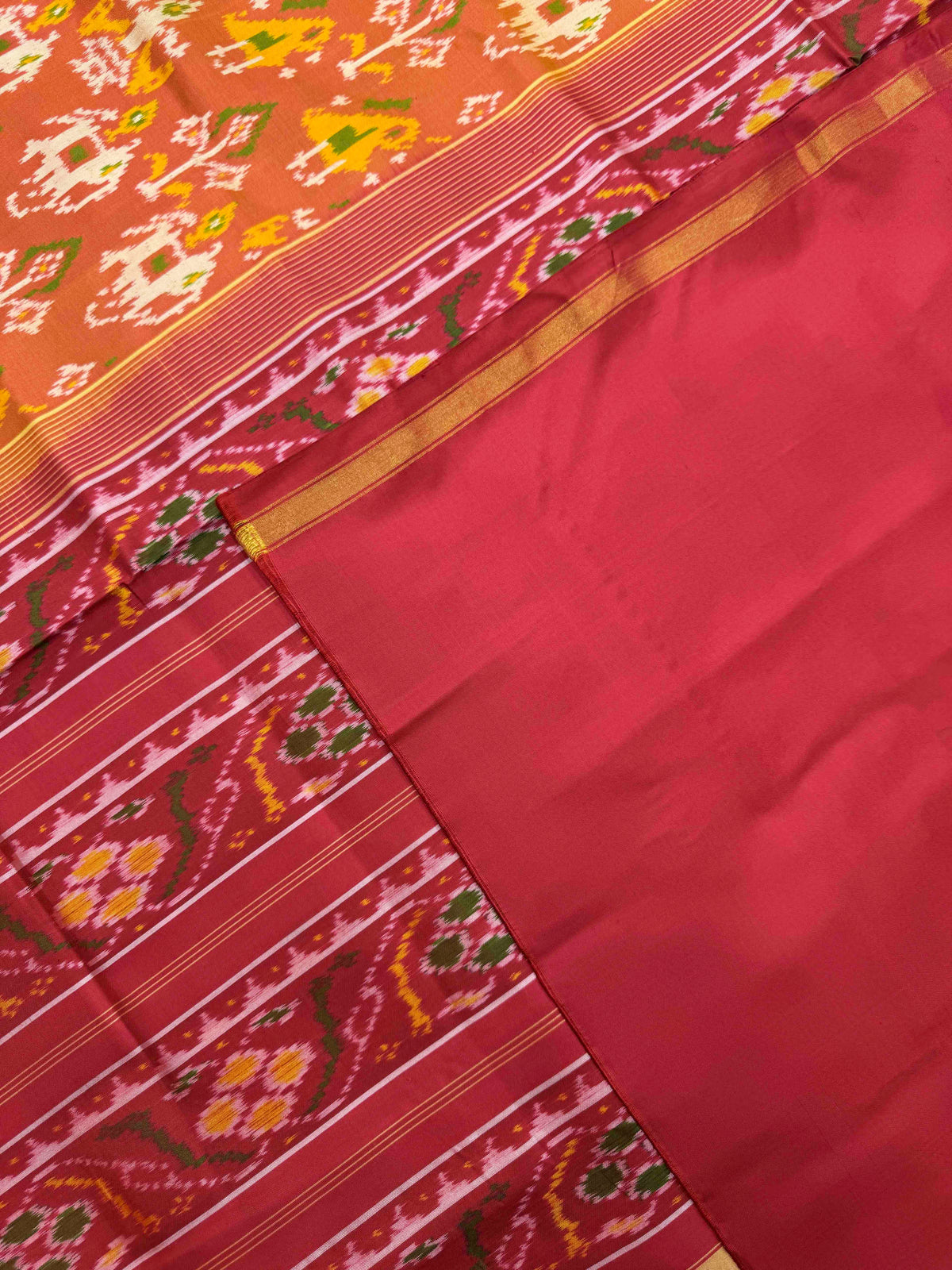 Maroon & Rust Yellow Small Narikunj Rajkot Patola Saree