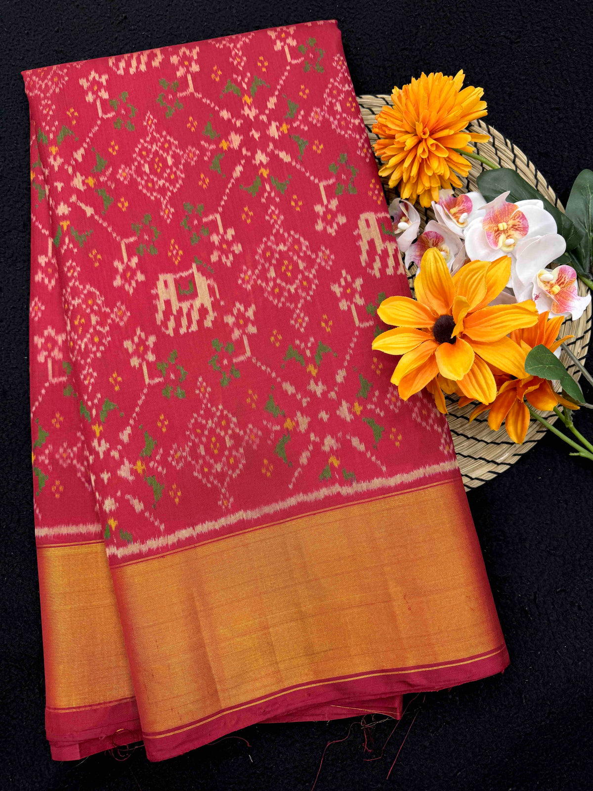 Red Navrata Elephant Rajkot Patola Saree