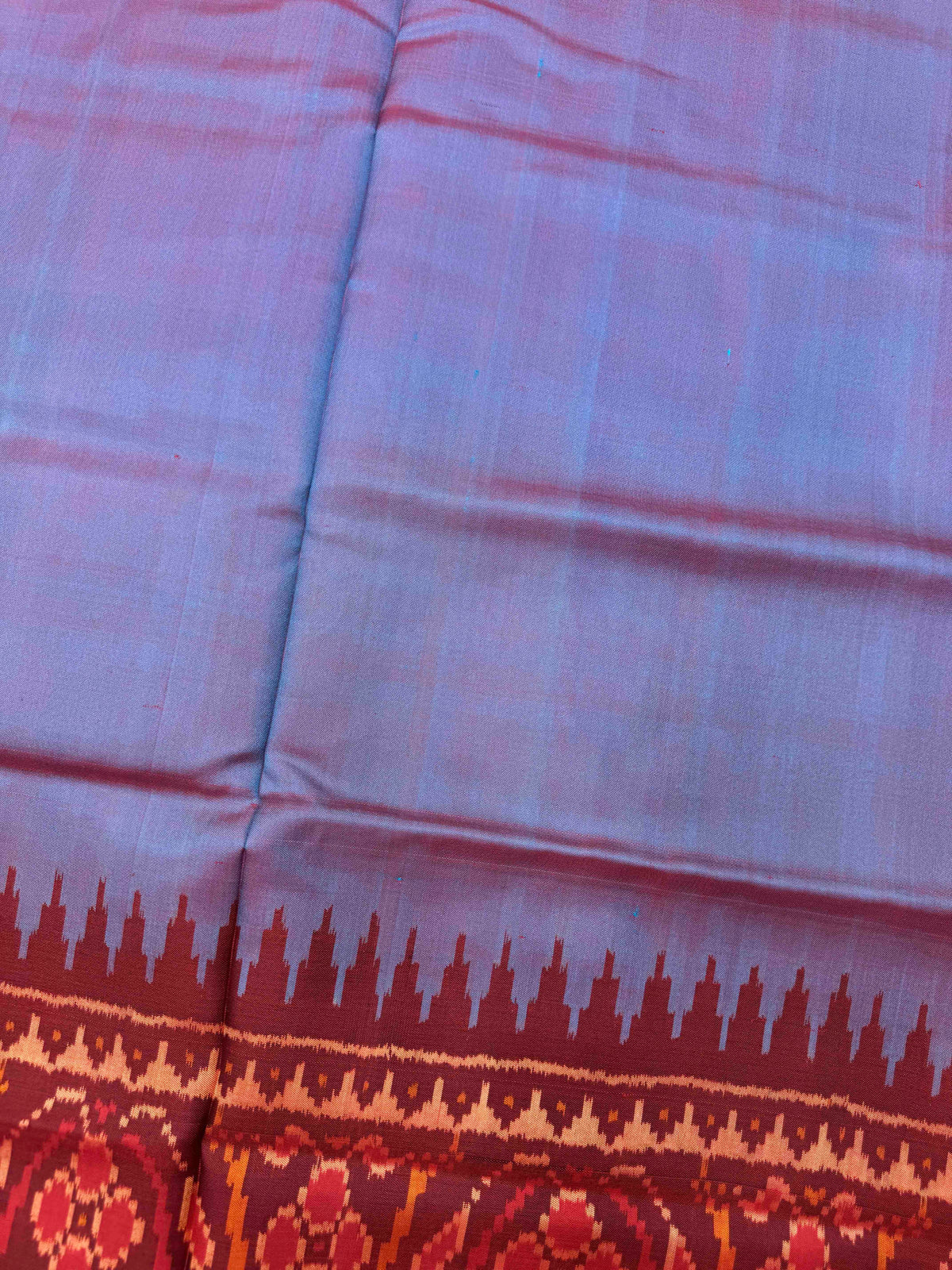 Maroon & Sky Blue Plain Rajkot Patola Saree