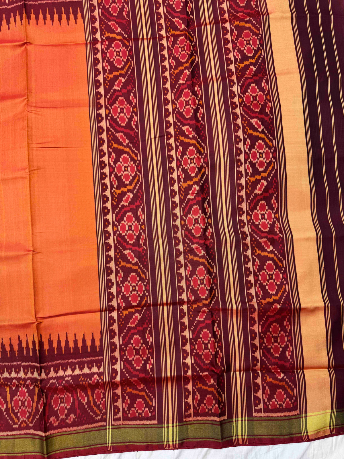 Maroon & Orange Plain Rajkot Patola Saree