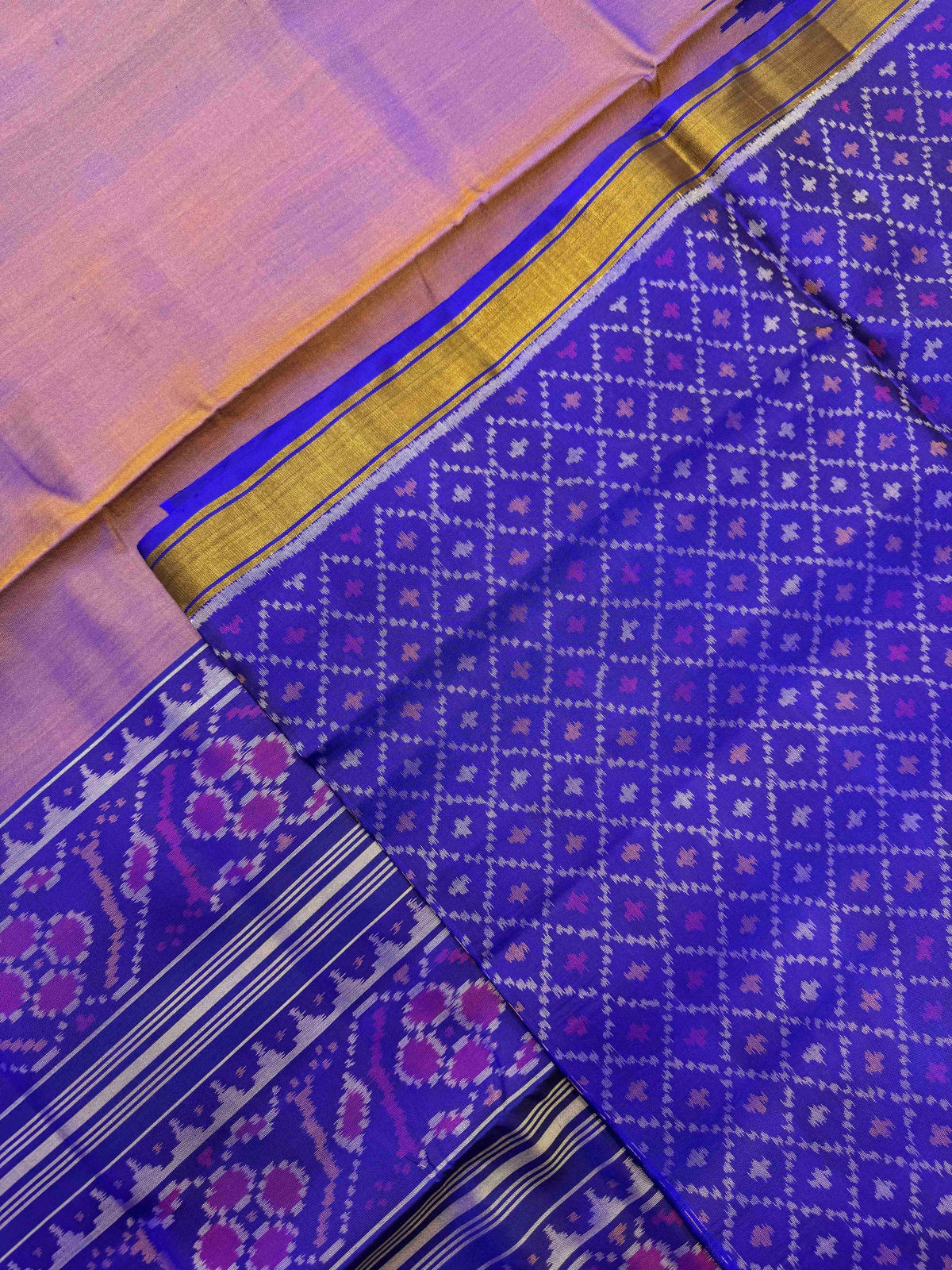 Blue & Onion Plain Rajkot Patola Saree