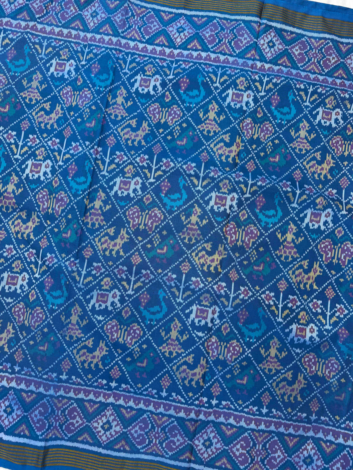 Turquoise Blue Small Narikunj Single Ikat Patan Patola Saree