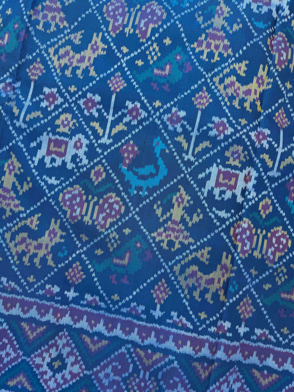 Turquoise Blue Small Narikunj Single Ikat Patan Patola Saree