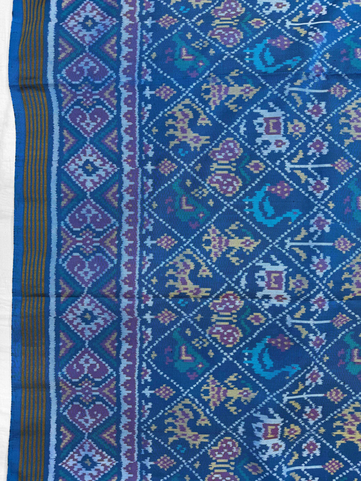 Turquoise Blue Small Narikunj Single Ikat Patan Patola Saree
