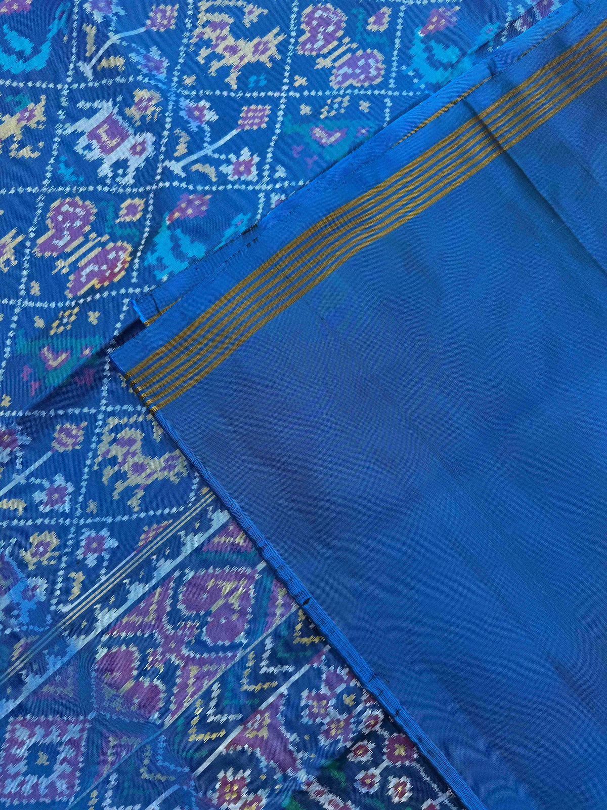 Turquoise Blue Small Narikunj Single Ikat Patan Patola Saree
