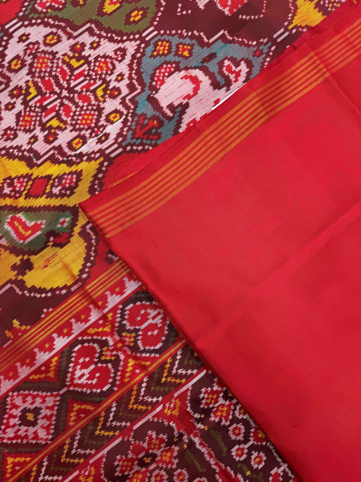 Red & Multicolor Matka Narikunj Single Ikat Patan Patola Saree