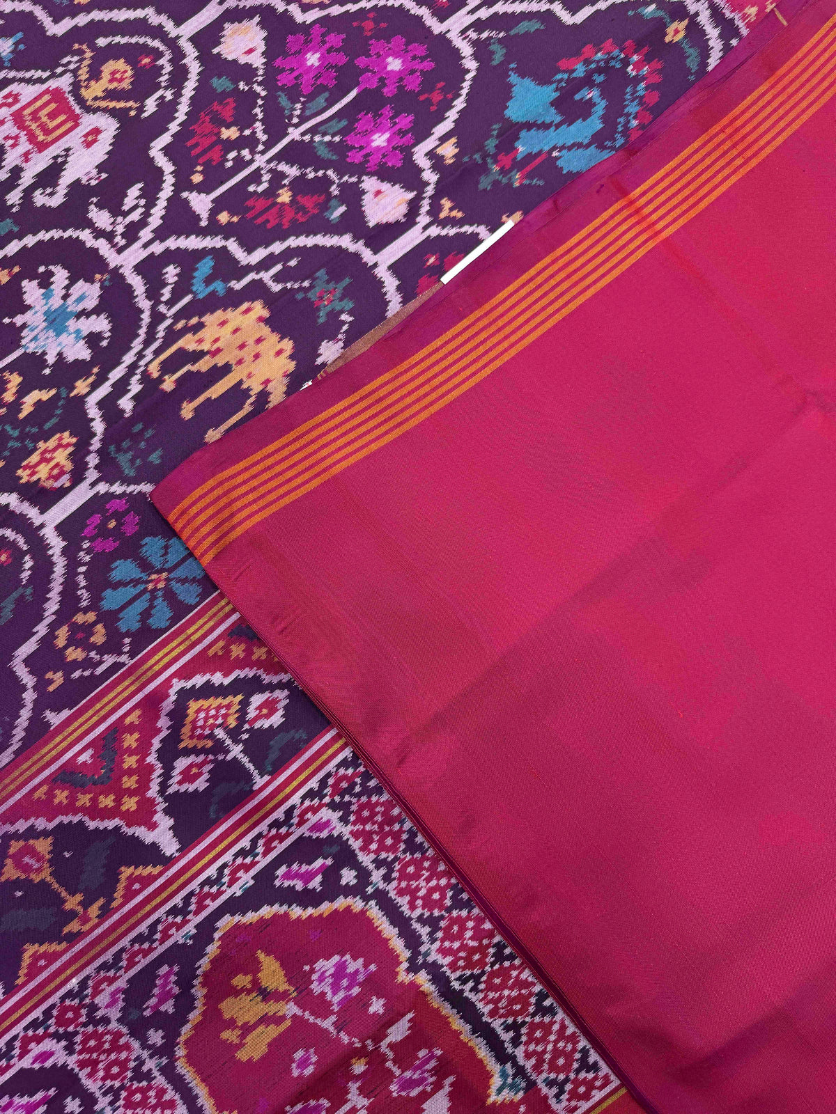 Magenta & Purple Fancy Narikunj Single Ikat Patan Patola Saree
